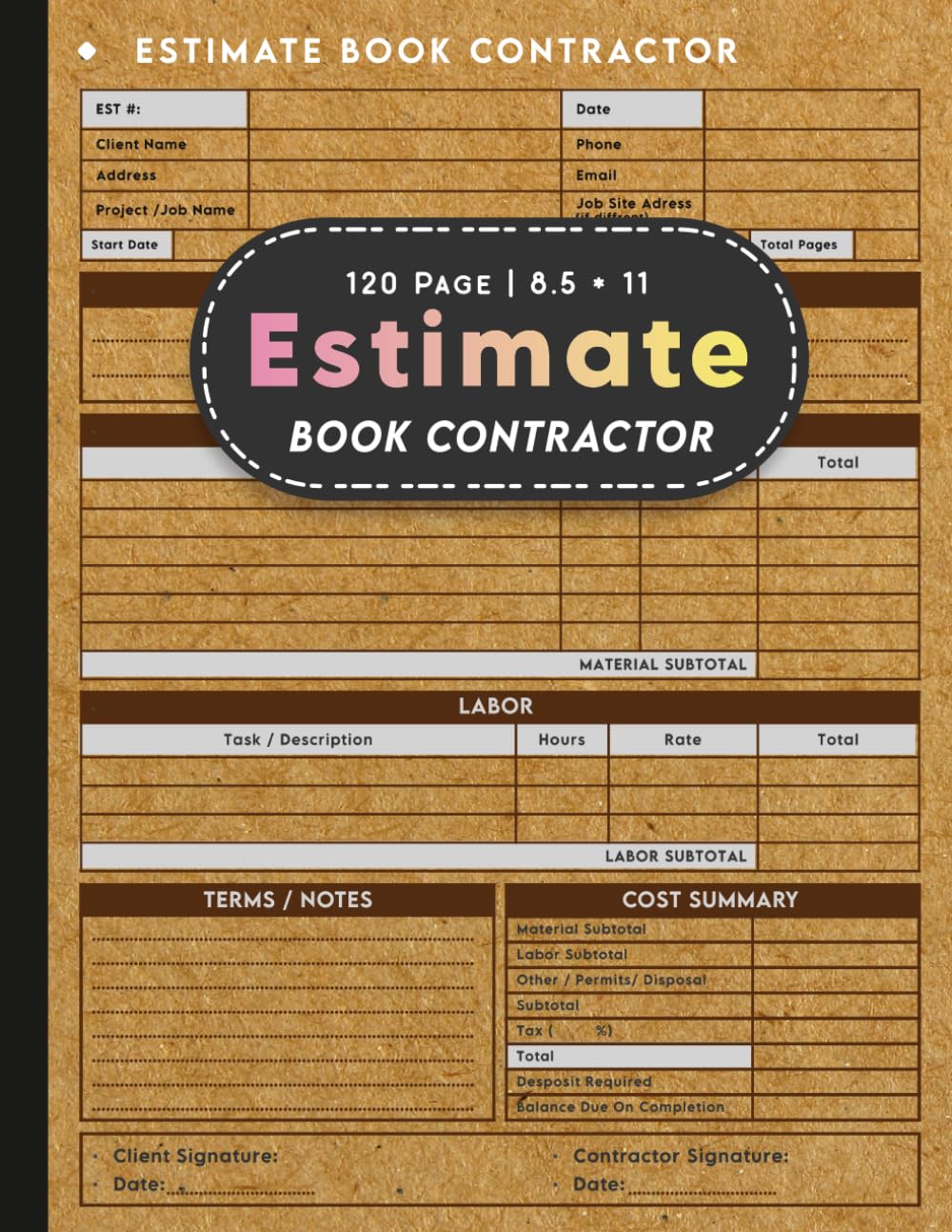 ler totalmente Estimate Book Contractor: Materials & Labor Cost Tracker for Handymen, Electricians, Plumbers & General Contractors. Client Data Work Details