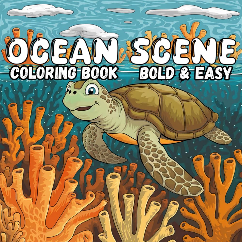 ler totalmente Ocean Scene: Ocean Scene: Bold & Easy For Adults & Kids | Featuring 50 Simple and Fun Sea Life Designs, 8.5 x 8.5 Inches, Single-Sided Pages