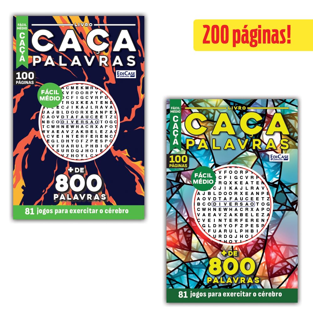 Kit 2 Livros Caça-Palavras ed.09 - Fácil/Médio - 65 e 67: 200 páginas e 162 Jogos para exercitar o cérebro