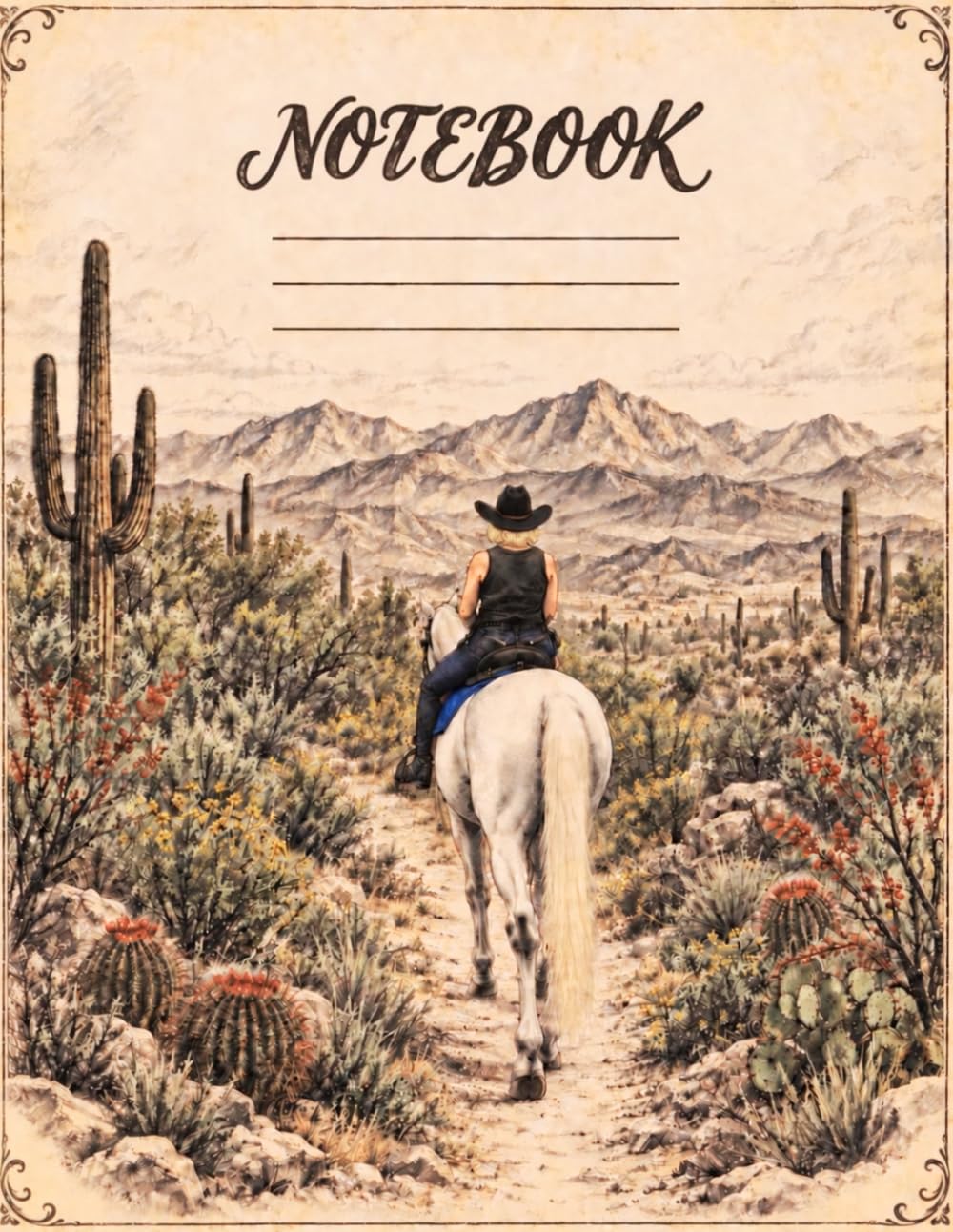 Ride With Courage | 120 College-Ruled Pages | 8.5 x 11 Inches: Vintage Western Horseback Notebook for Cowgirls and Equestrians baixar o livro de graça