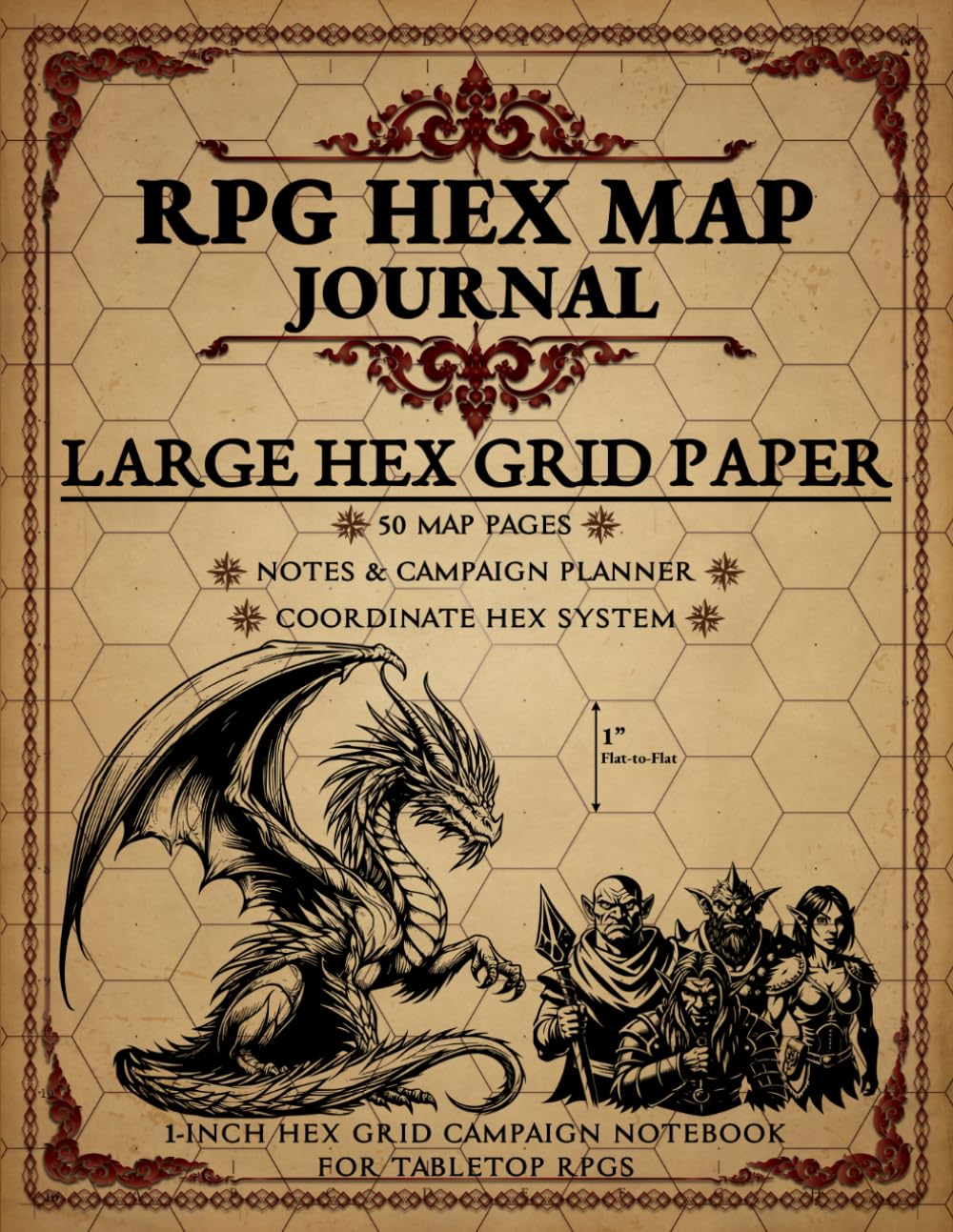 ler totalmente RPG Hex Map Journal - 1 Inch (Flat to Flat) Large Hexagons Campaign Notebook for Tabletop RPGs: 50 Map Pages, Notes & Campaign Planner - 5 in 1 Inch Hexagonal Grid Layout