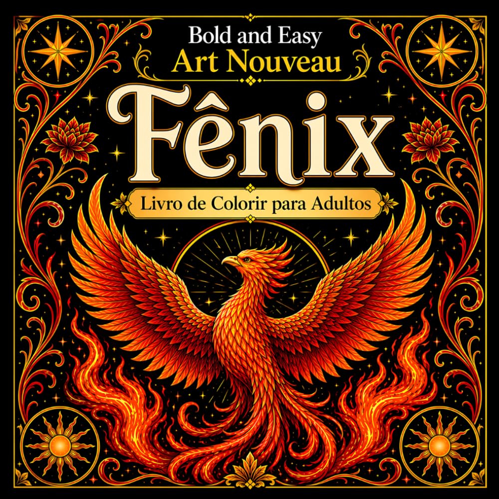 ler totalmente Bold and Easy Fênix Art Nouveau: Livro de Colorir para Adultos com Aves de Fogo, Renascimento e Designs de Fantasia (Portuguese Edition)