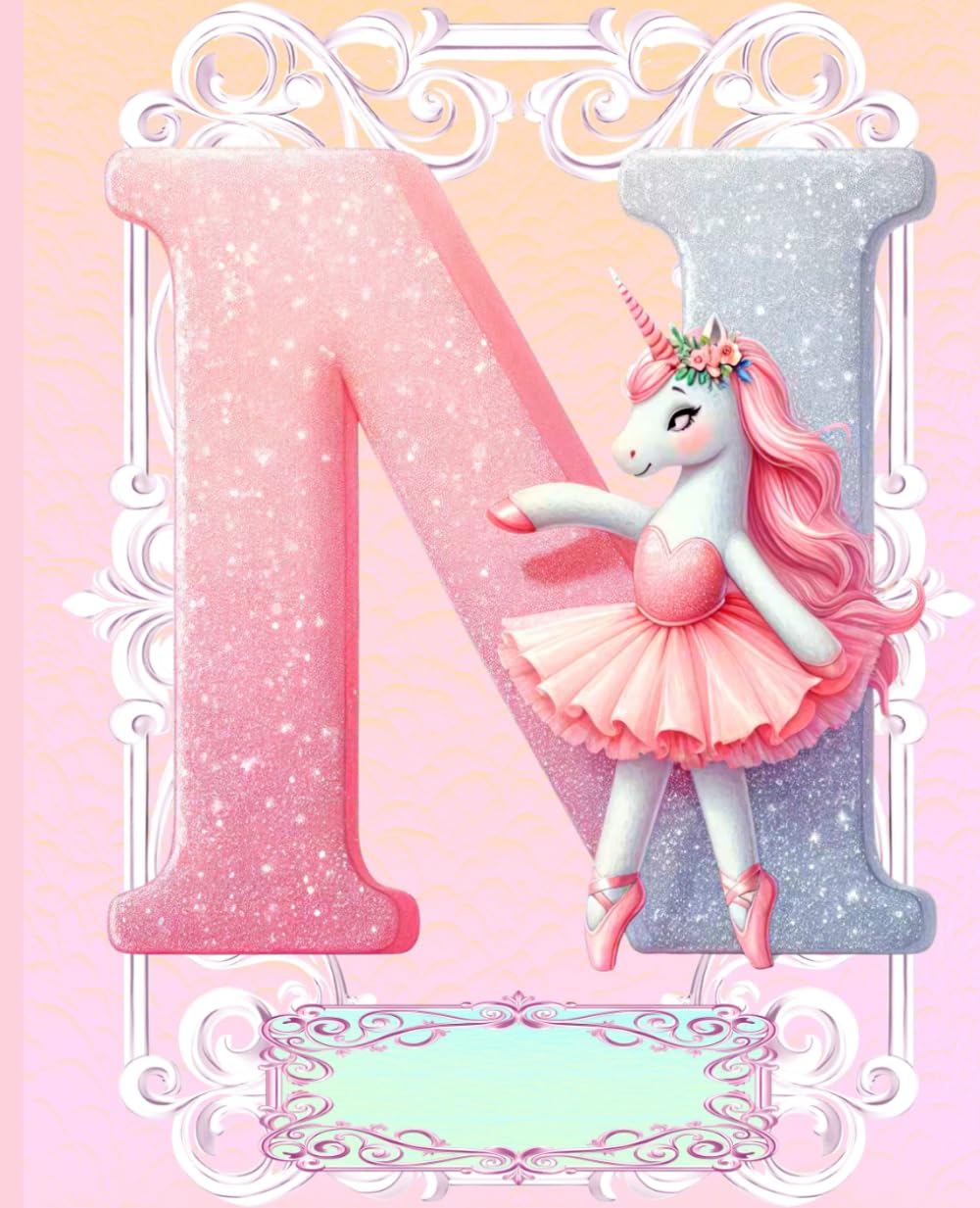 *N* UNICORN BALLERINA LETTER MONOGRAM COMPOSITION NOTEBOOK Diary Journal Cute Fun Whimsical Pink Ballet Dancer Figurine Doll Art: ֍Wide... Dance Homeschool Kindergarten Grade School baixar o livro de graça