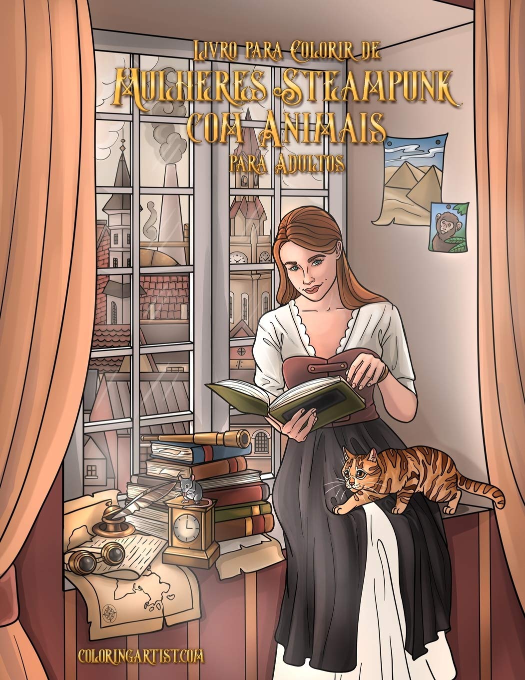 ler totalmente Livro para Colorir de Mulheres Steampunk com Animais para Adultos: 1