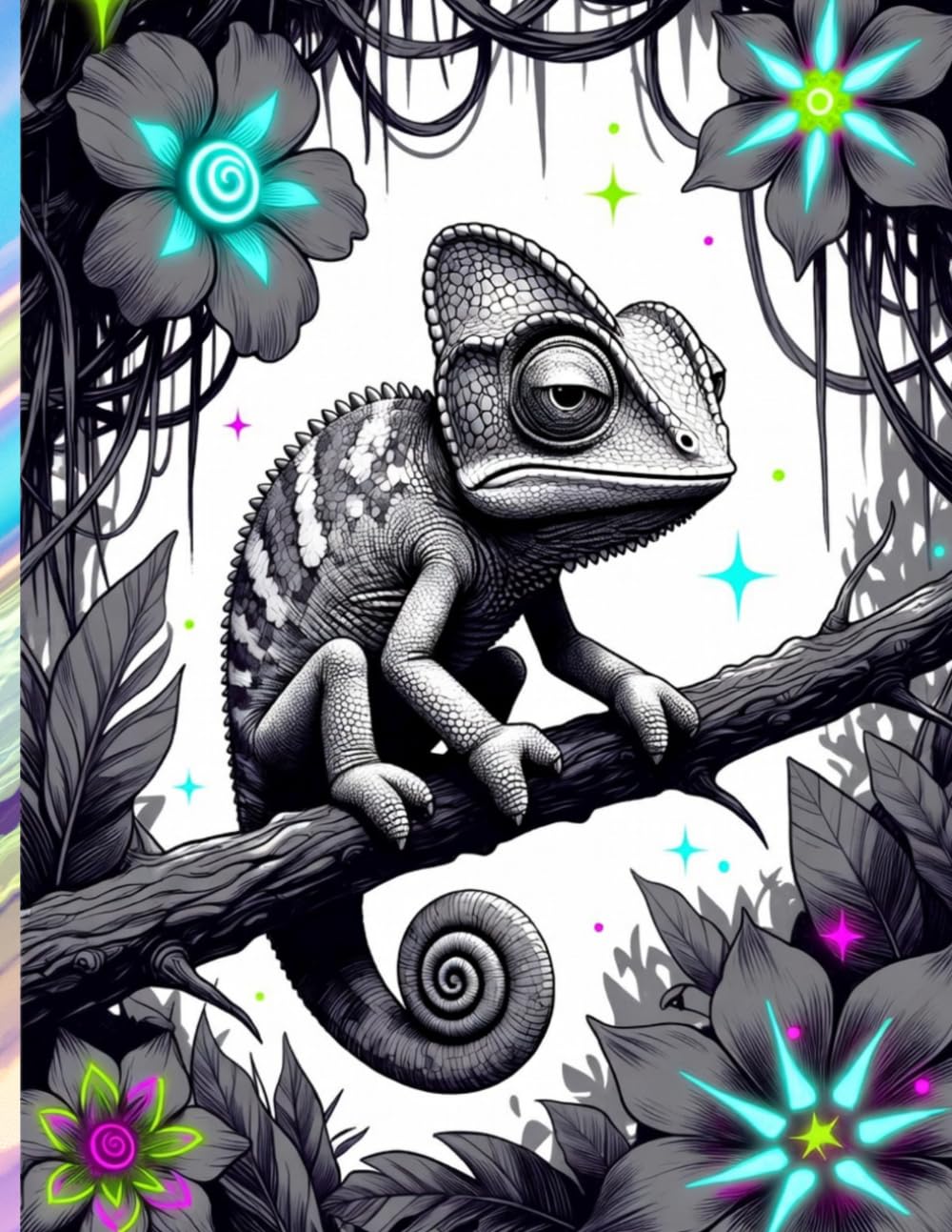 ler totalmente A4 Blank Notebook – Cute Neon Bored Chameleon Cover – Unlined Journal for Drawing, Sketching & Creative Writing: Large A4 Unlined Notebook with Smooth... Notes & Creative Ideas (Portuguese Edition)