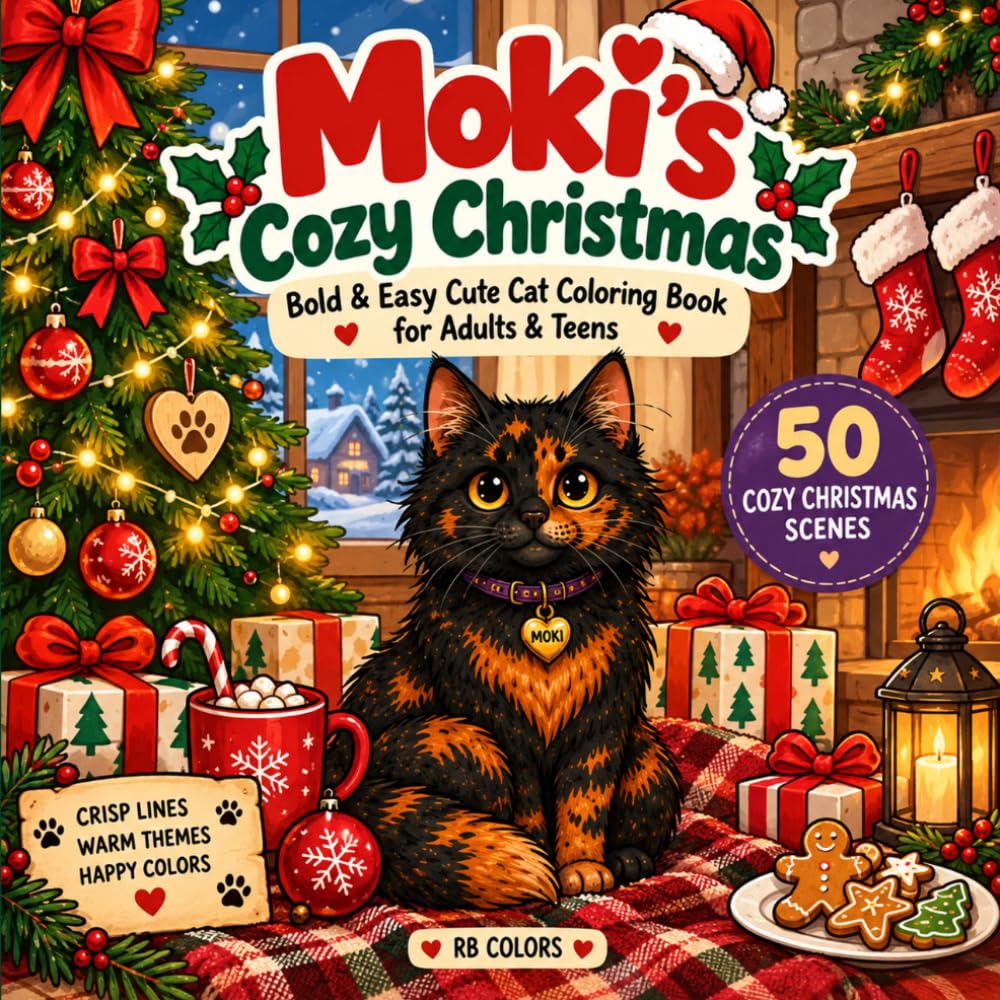 ler totalmente Moki’s Cozy Christmas: Bold & Easy Cute Cat Coloring Book for Adults & Teens