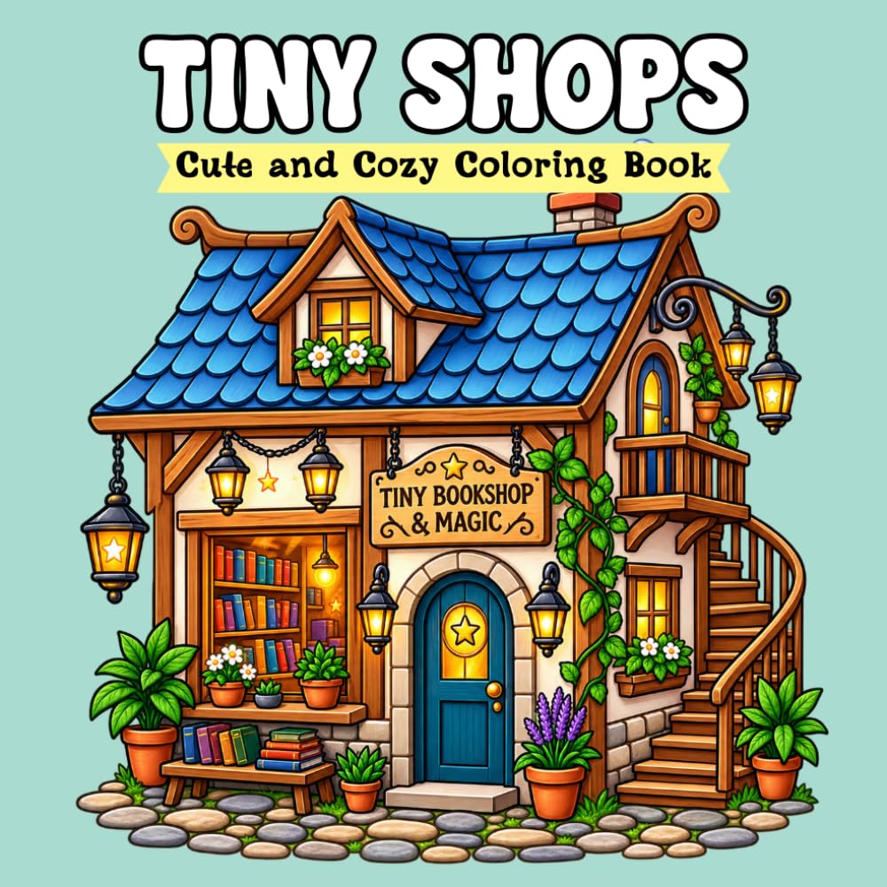 Tiny Shops Cute and Cozy Coloring Book: This Book Adorable Shops & Cafés, Charming Storefronts, Bookstores, Candy Shops, Plant Shops, Pet Stores, Relaxing Designs, Sparkle Glow for Adults and Teens baixar o livro de graça
