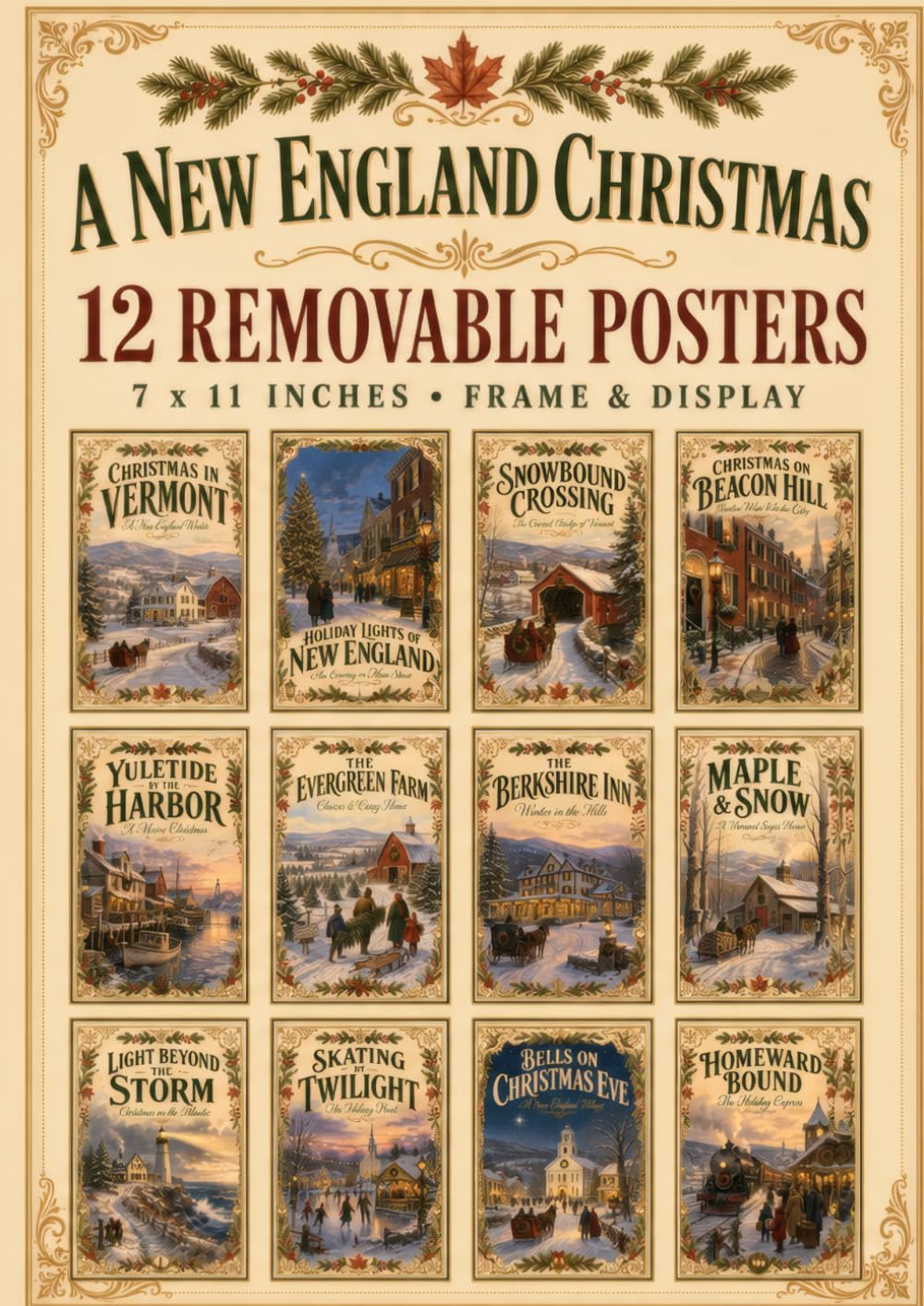 New England Christmas: 12 Removable Vintage Winter Posters: Christmas in Vermont, Snowbound Villages, Yuletide Harbors & Nostalgic New England Holiday... and Display (12 Posters to Frame & Display) baixar o livro de graça
