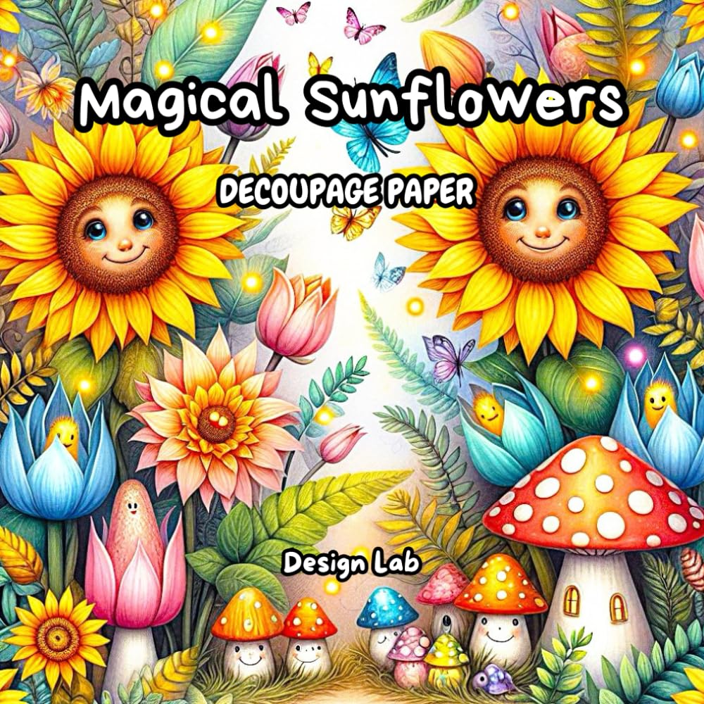 ler totalmente Magical Sunflowers Decoupage Paper 8.5" x 8.5", 24 single-sided sheets: whimsical patterned paper for scrapbooking, card making, junk journals,... crafts, mixed media art, DIY, gift wrapping