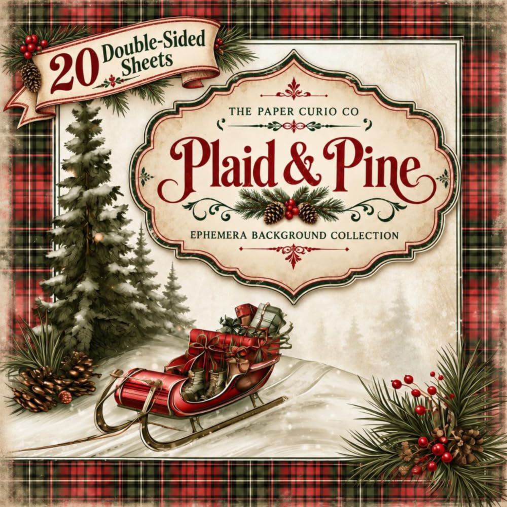 ler totalmente Plaid and Pine Ephemera Background Collection: Classic Christmas Red and Green Plaid Craft Paper, Double-Sided, Cut Out and Collage Art for Junk Journaling Scrapbooking Cardmaking and Mixed Media Art
