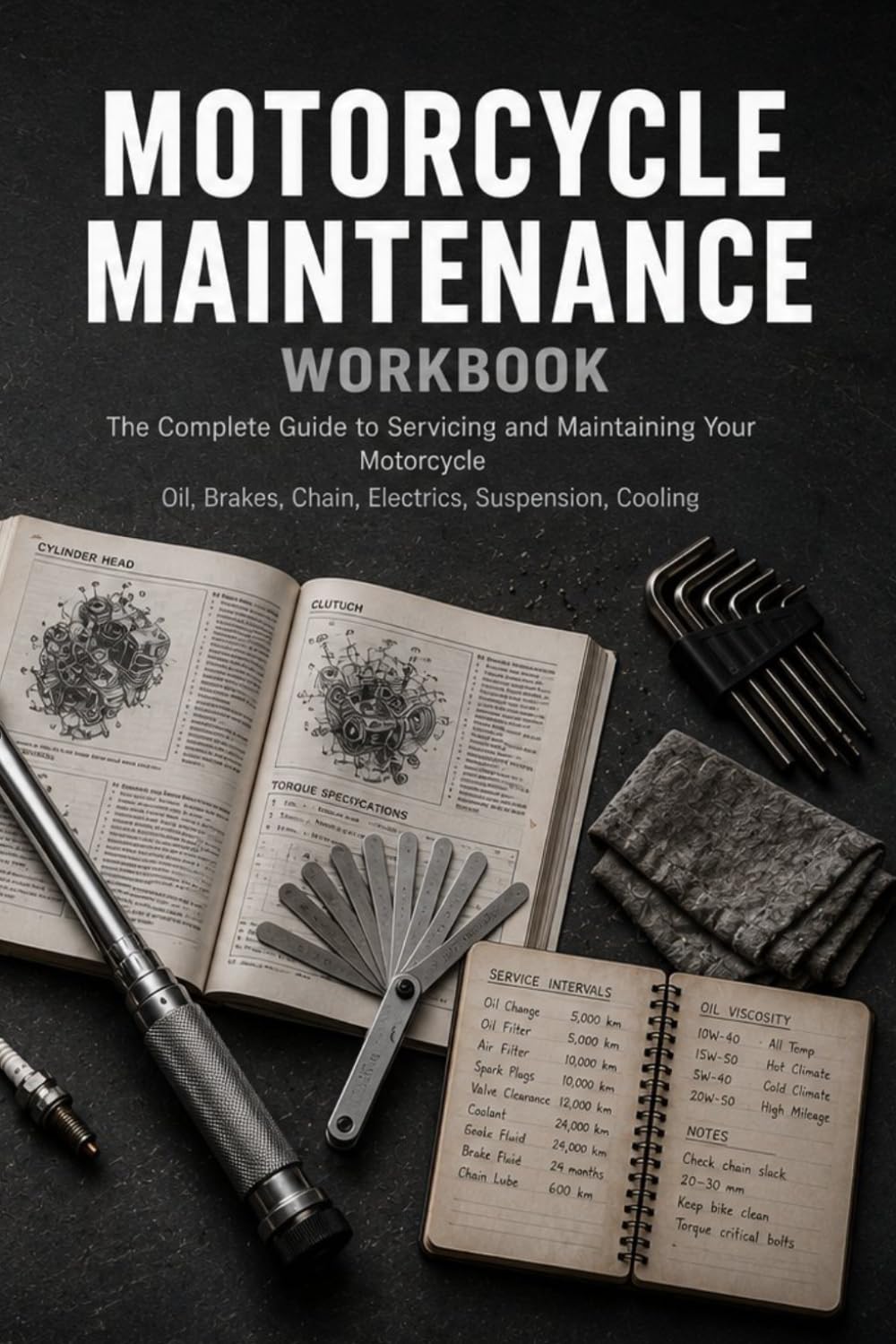 Motorcycle Maintenance: Engine Oil, Brakes, Chain, Suspension, Electrics and Cooling Service Procedures with Diagnostic Flowcharts, Troubleshooting Scenarios and a Full Service Log