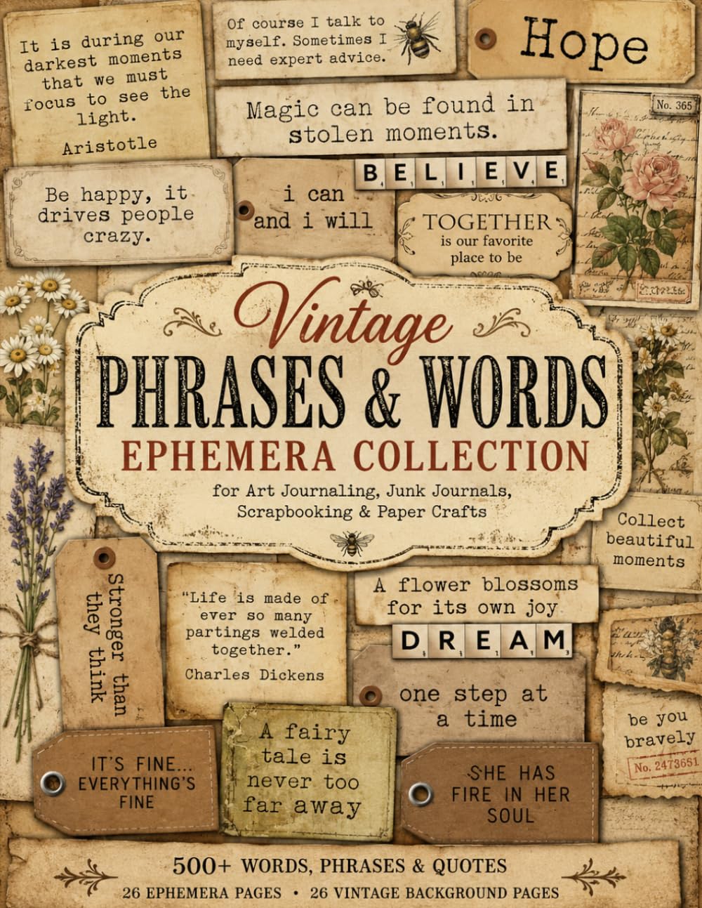 Vintage Phrases & Words Ephemera Collection: 500+ Cut-Out Labels, Quotes, Sentiments and Typography Elements for Art Journaling, Junk Journals and Scrapbooking baixar o livro de graça