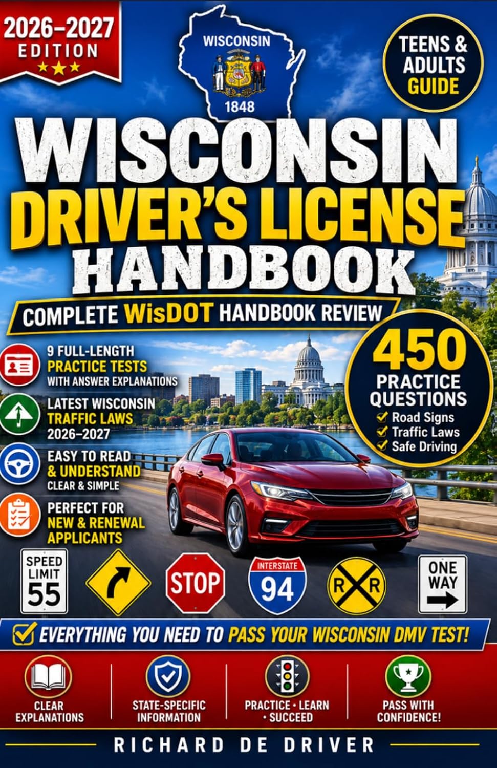 ler totalmente Wisconsin Driver's License Handbook 2026–2027: Complete WisDOT Handbook Review with 450 Practice Questions, Road Signs, Traffic Laws for New and Renewal Applicants (Teens & Adults Guide)