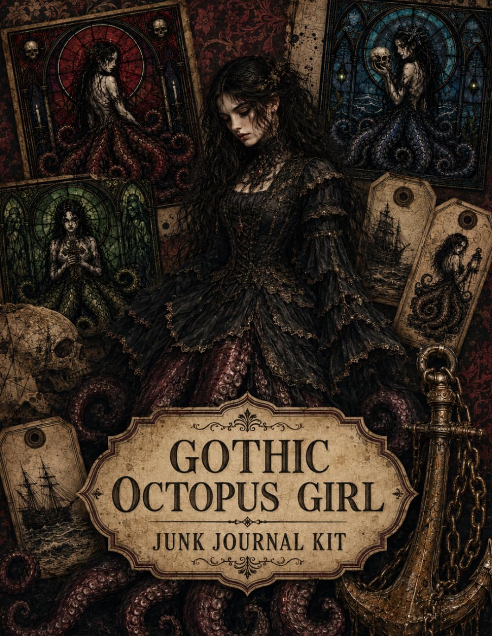 Gothic Octopus Girl Junk Journal Kit: 28 Gothic Ocean Pages with Ephemera, Tags, Labels, Stickers, Cutouts and Cards for Scrapbooking, Collage and Paper Crafts baixar livro de graça