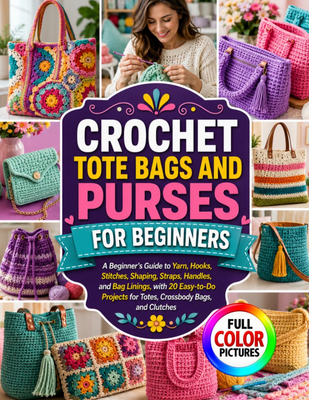 CROCHET TOTE BAGS AND PURSES FOR BEGINNERS: A Beginner’s Guide to Yarn, Hooks, Stitches, Shaping, Straps, Handles, and Bag Linings, with 20 Easy-to-Do Projects for Totes, Crossbody Bags, and Clutches baixar livro de graça