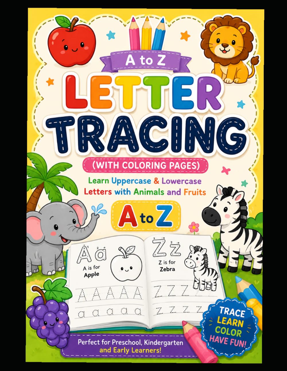 ler totalmente ABC Letter Tracing: Learn Uppercase & Lowercase Letters with Animals, Fruits, and Coloring Pages (Portuguese Edition)