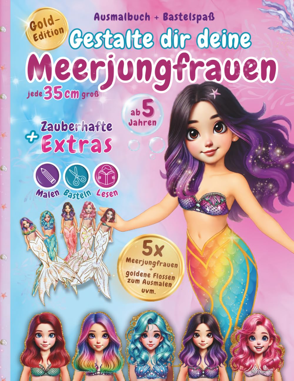 capítulo por capítulo baixar Ausmalbuch & Bastelspaß: Gestalte deine eigenen 35cm großen Meerjungfrauen |Gold Edition| Malen, Kleben, Schneiden: Kreativer Malspaß ab 5 Jahren:... glitzernde Ozean-Abenteuer (German Edition)