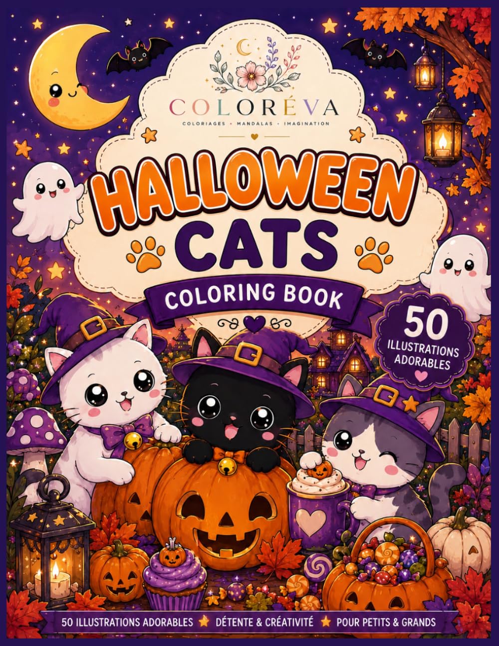 capítulo por capítulo baixar Halloween Cats: 50 illustrations de chats kawaii à colorier – Livre de coloriage Halloween pour petits et grands (French Edition)
