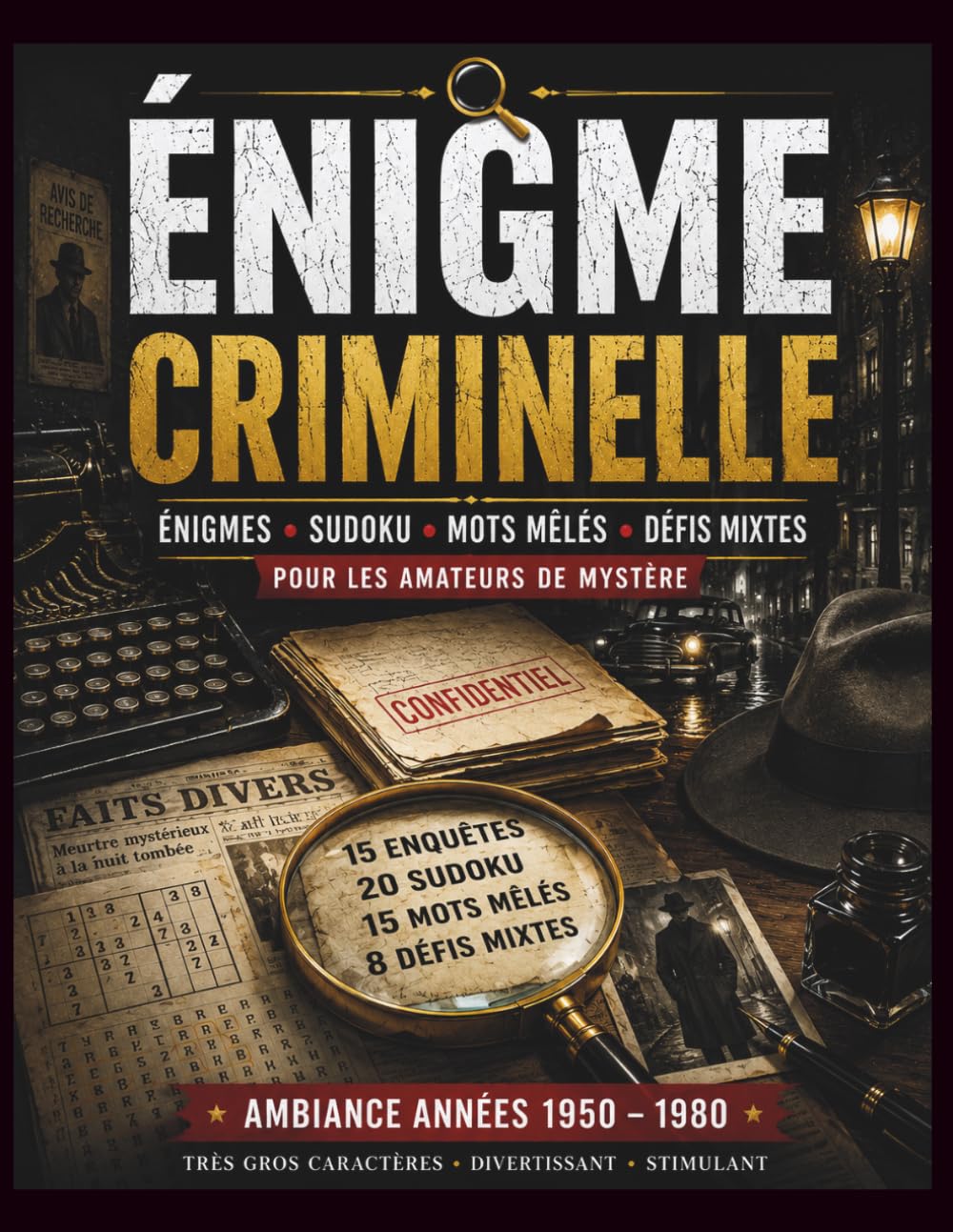 capítulo por capítulo baixar Énigme Criminelle: 15 enquêtes policières, 28 sudoku, 23 grilles de mots mêlés et 8 défis mixtes — très gros caractères, solutions incluses — édition seniors, ambiance 1950-1980 (French Edition)