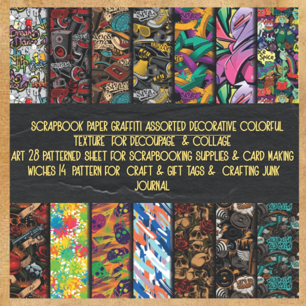 scrapbook paper graffiti assorted decorative colorful texture for decoupage & collage art 28 patterned sheet for scrapbooking supplies & card... craft & gift tags & crafting junk journal baixar livro de graça
