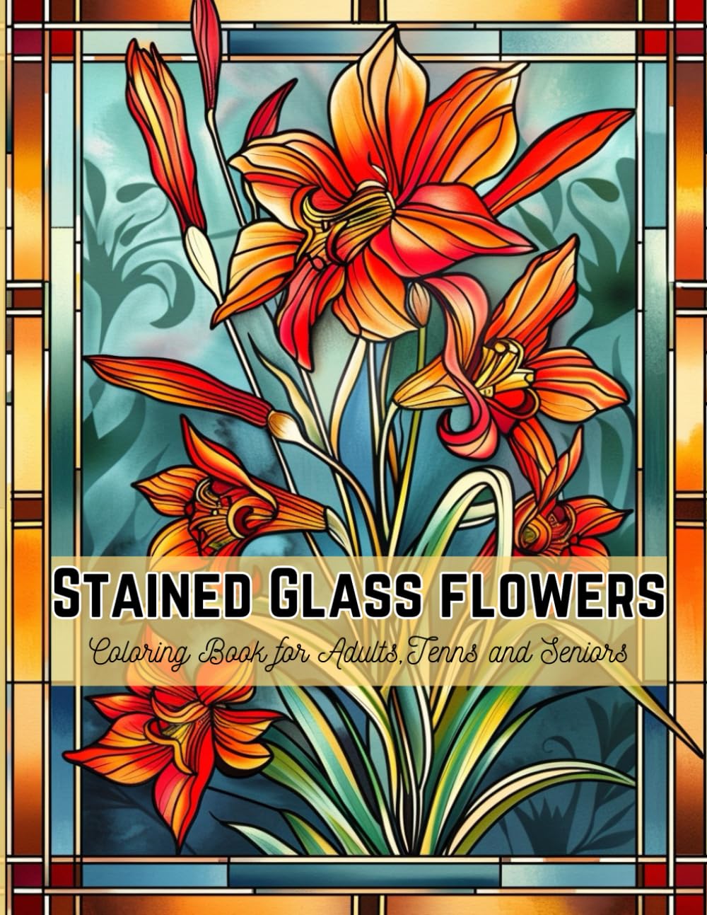 ler totalmente Stained Glass Flowers Coloring Book for Adults, Teens and Seniors: 50 Beautiful Flower Designs for Relaxation and Stress Relief, Each page contains the name of the flower (no duplicates)