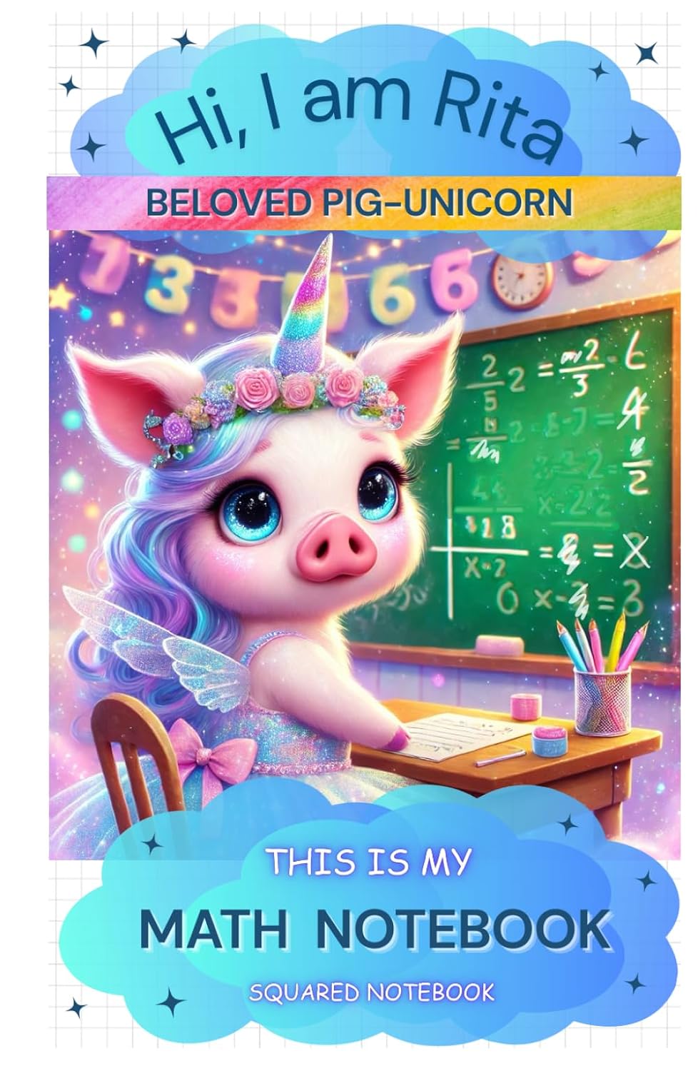 Hi, I am RITA Beloved Pig Unicorn | A5 Squared Paper NOTEBOOK for MATH (white paper, glossy cover): This Is My Math Notebook; Quad Ruled Paper, 120 pages, 5.5" x 8.5"