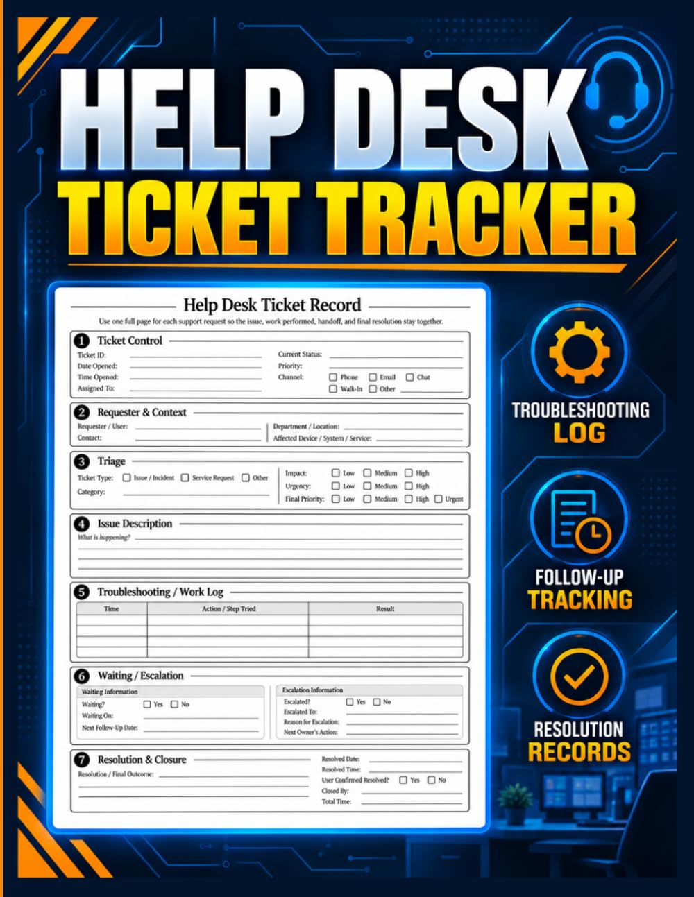 Help Desk Ticket Tracker: Track Customer and User Requests Support Ticket Log for Recording Issues Assigned Technicians, Work Performed Escalations and Follow-Up baixar o livro de graça