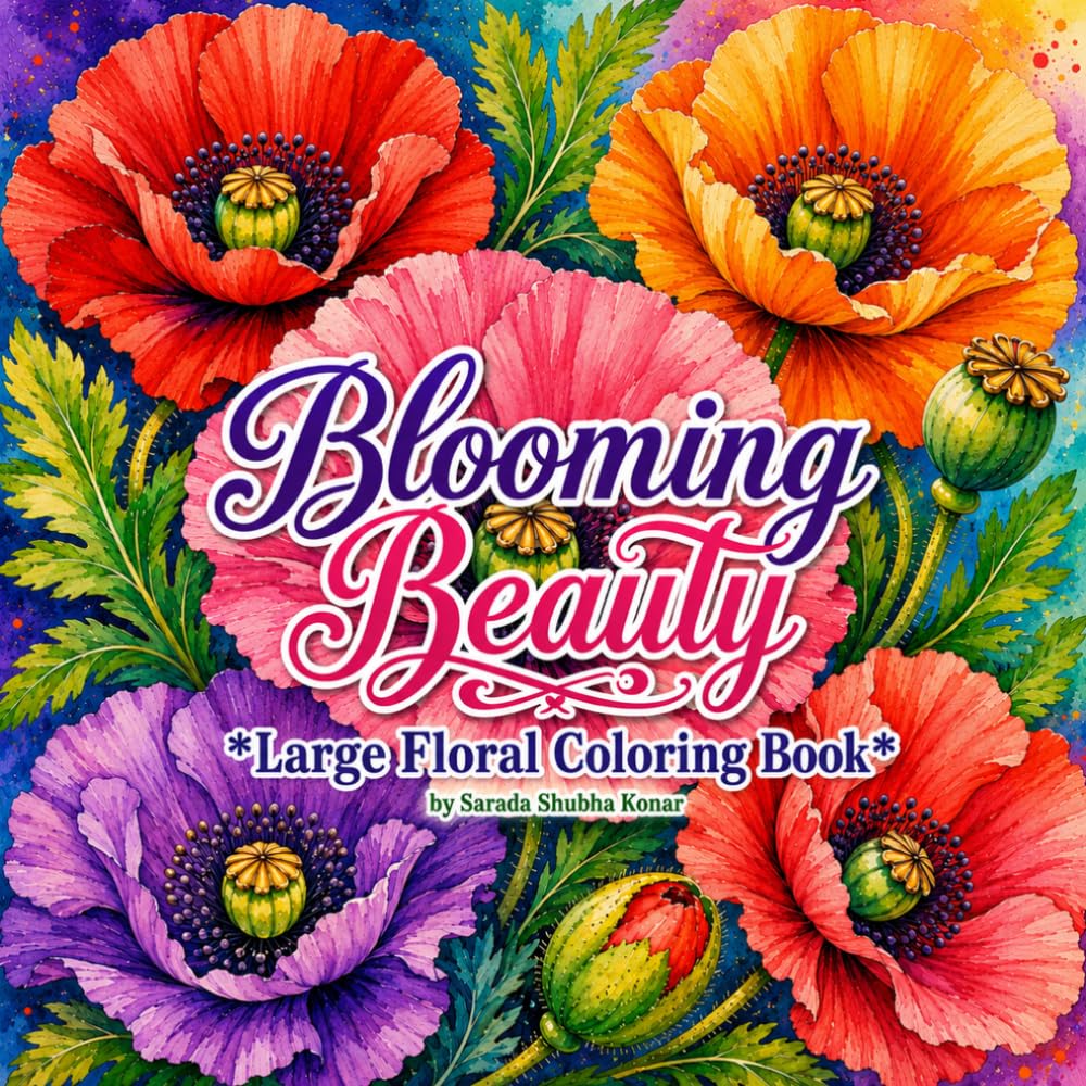 ler totalmente Blooming Beauty: Large Floral Coloring Book: 65 Beautiful Flower Designs for Relaxation, Creativity and Easy Coloring