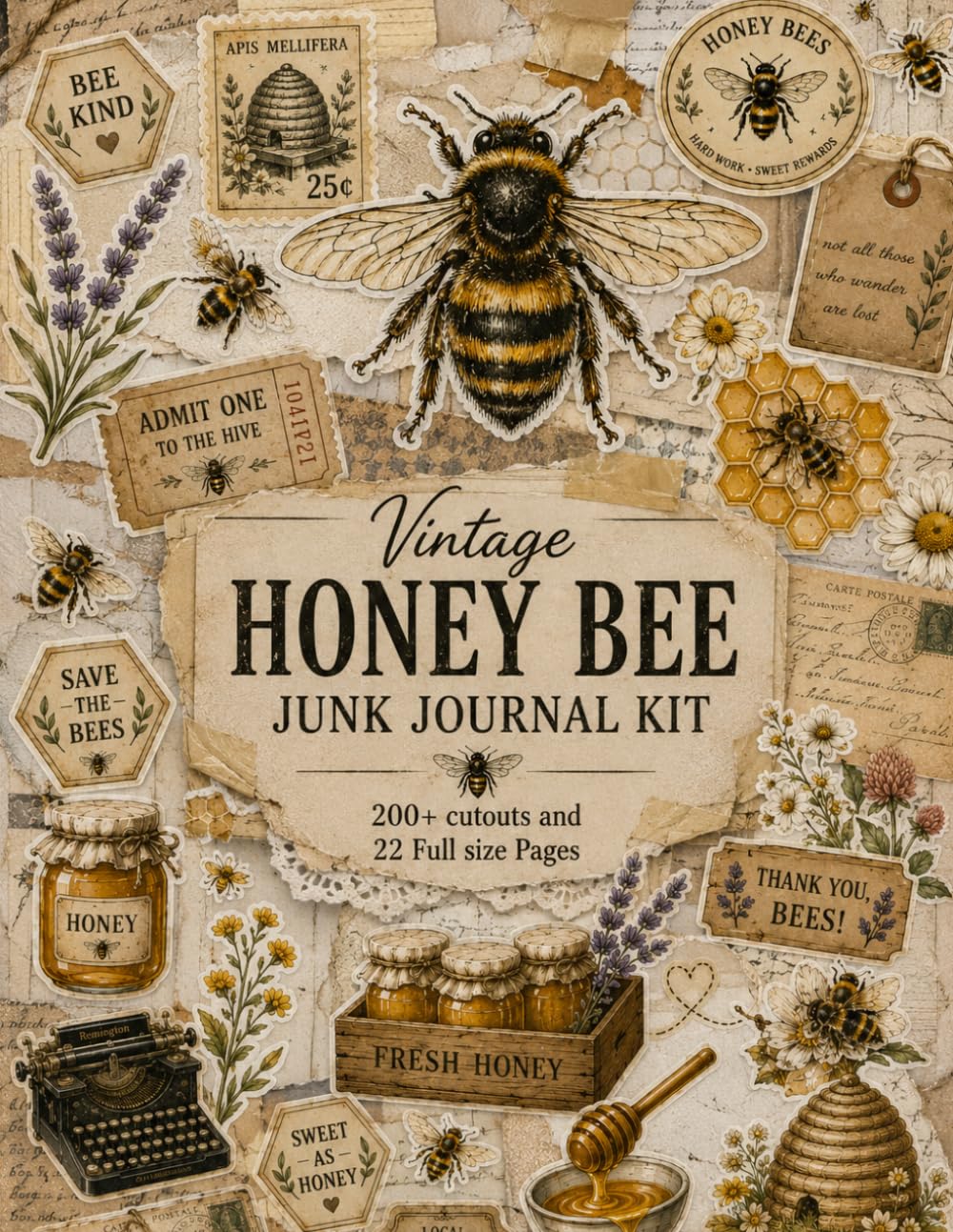 ler totalmente Vintage Honey Bee Junk Journal Kit: 200+ Vintage Bee Ephemera, Tags, Labels, Pockets & 22 Full Size Background Pages for Art Journaling, Scrapbooking and Paper Crafts