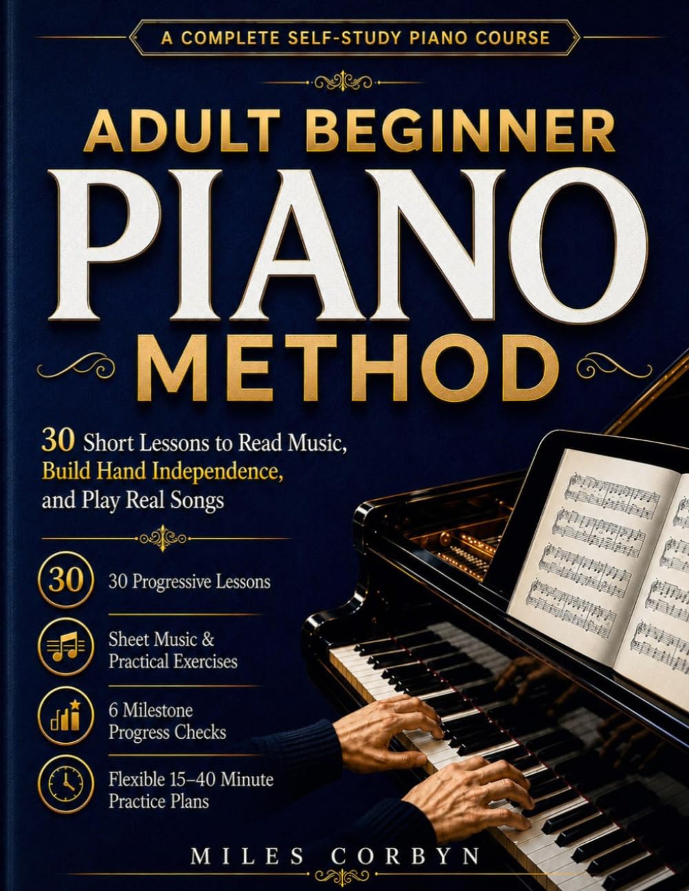 Adult Beginner Piano Method: 30 Short Lessons to Read Music, Build Hand Independence, and Play Real Songs baixar o livro de graça