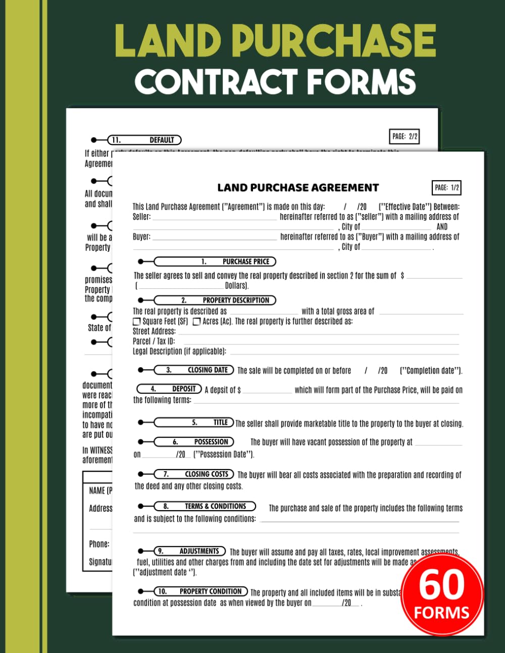 Land Purchase Contract Forms: Property Sale Agreement Logbook Between Buyer & Seller | for Investors, Agents & Private Sellers | 60 Forms, 120 Two-Sided Pages baixar o livro de graça