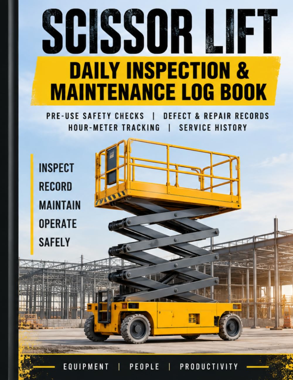 ler totalmente Scissor Lift Daily Inspection & Maintenance Log Book: Pre-Use Safety Checks • Defect & Repair Records • Hour-Meter Tracking • Service History