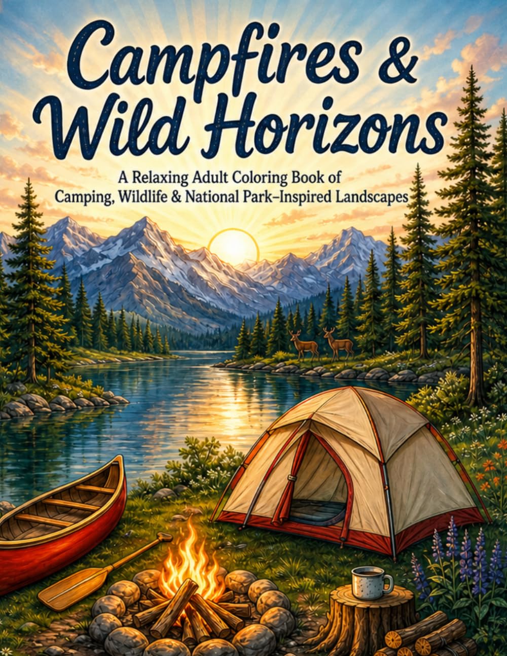 Campfires & Wild Horizons: A Relaxing Adult Coloring Book of Camping, Wildlife, Mountains and National Park–Inspired Landscapes baixar o livro de graça
