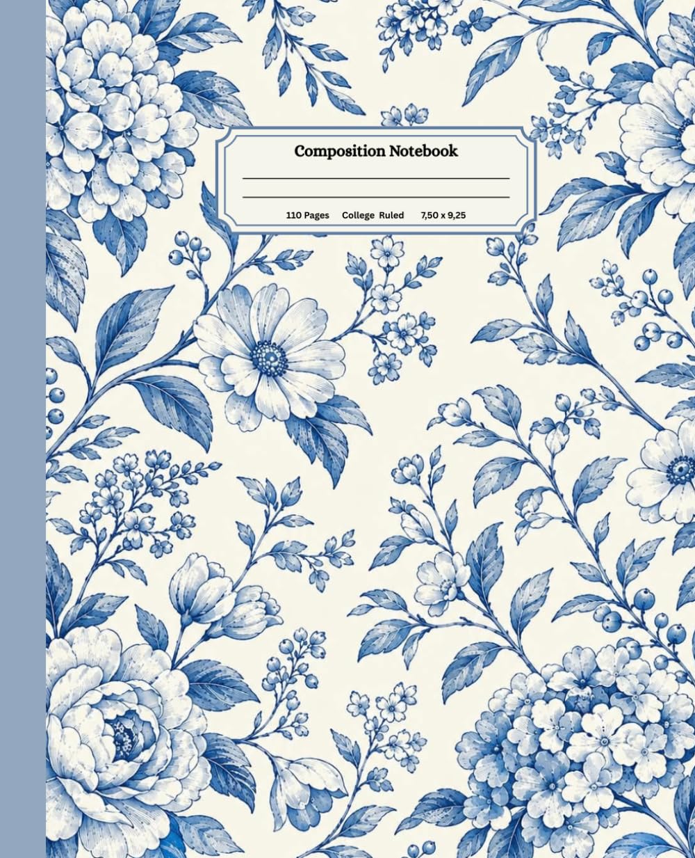 ler totalmente Composition Notebook College Ruled: Vintage Botanical Blue Floral Print Cottagecore Aesthetic Journal, Cute Notebook for Girls, Women, School & Office (7.5 x 9.25 in)