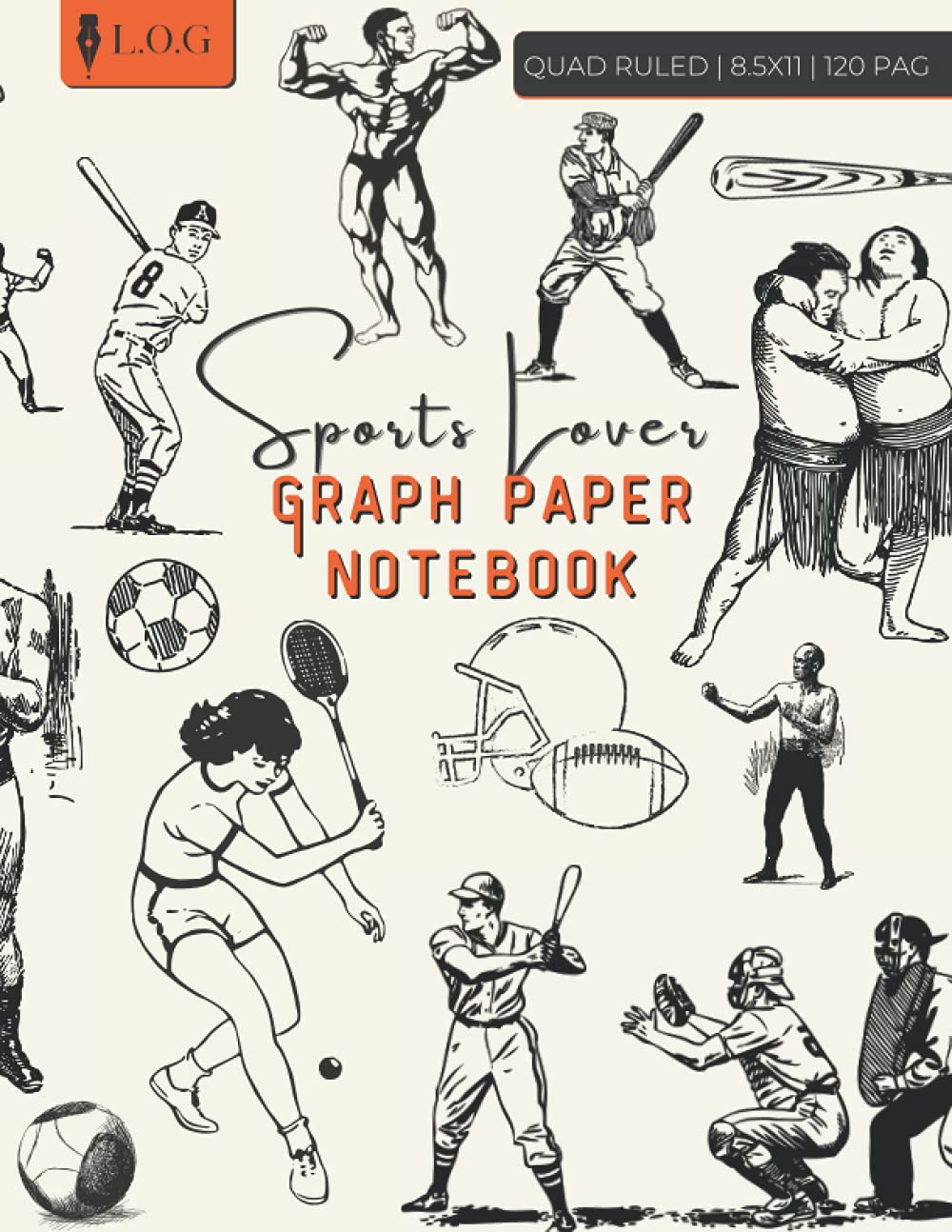 ler totalmente Graph Paper Notebook – Sports Lover: Grid Paper Composition Notebook, 4x4 Quad Ruled, 120 Pages, Large - 8.5 x 11 Inches, Vintage Design with Sports, Suitable for Adults, Teens and Kids.