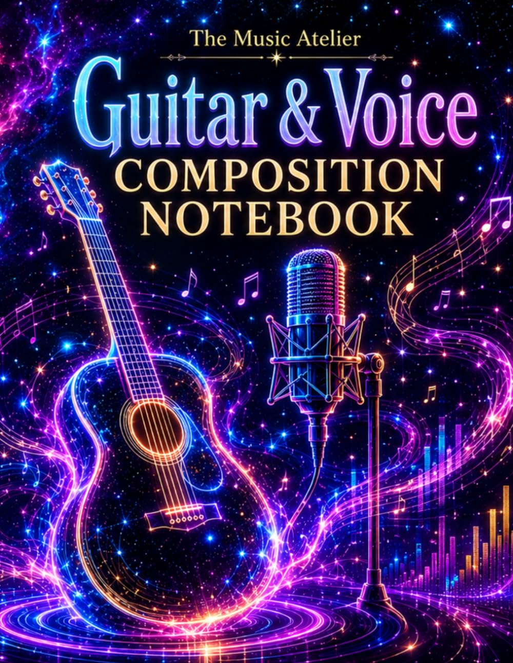 capítulo por capítulo baixar Guitar & Voice Composition Notebook: Neon Starlight Edition — songwriting pages for chords, lyrics, melody ideas, vocal lines and acoustic sketches