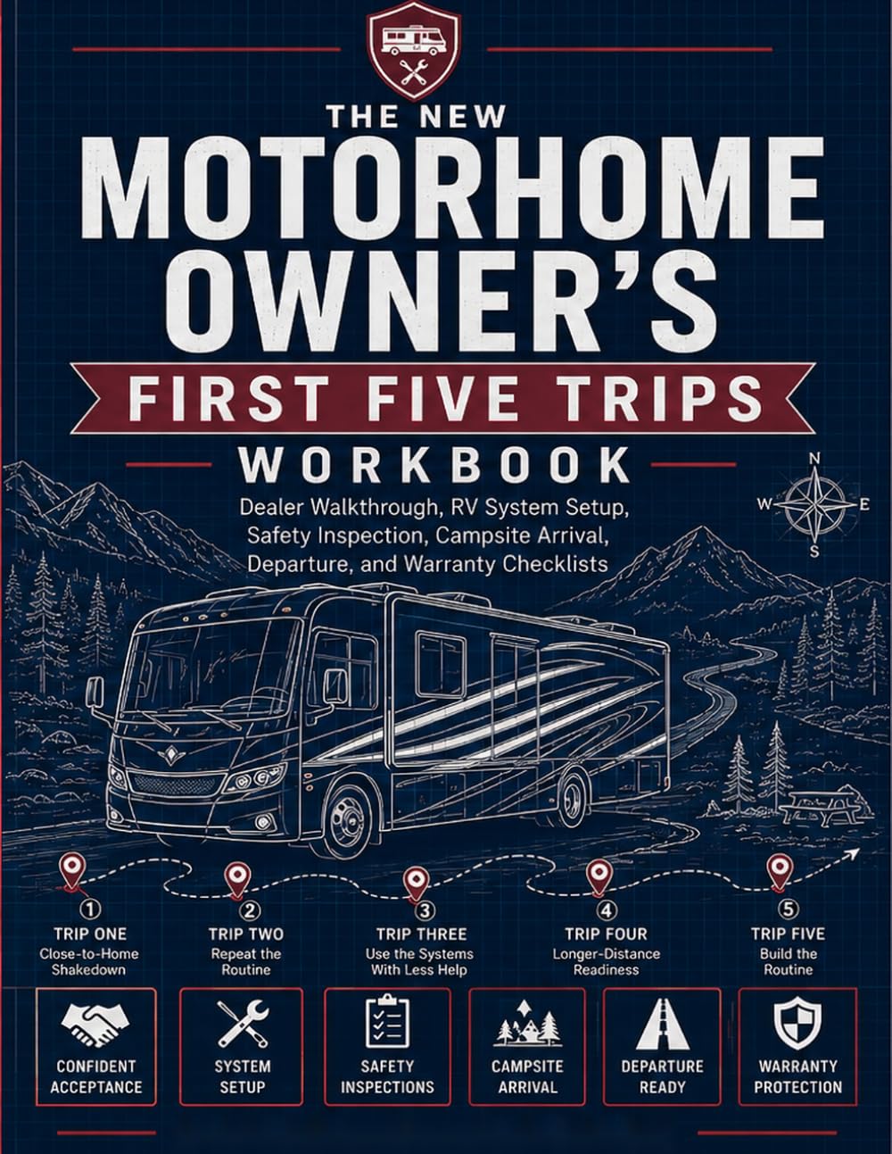 ler totalmente The New Motorhome Owner’s First Five Trips Workbook: Dealer Walkthrough, RV System Setup, Safety Inspection, Campsite Arrival, Departure, and Warranty Checklists