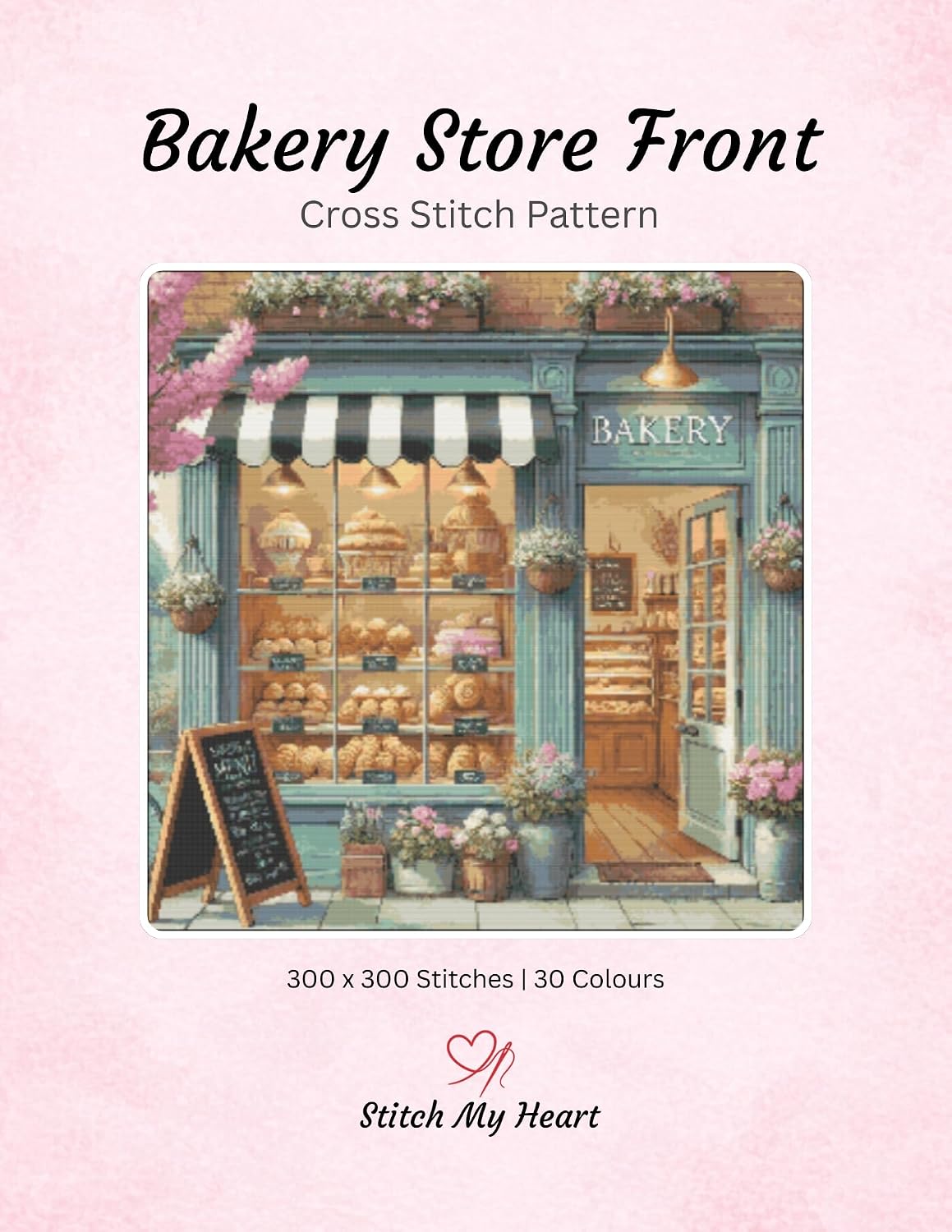ler totalmente Bakery Storefront Cross Stitch Pattern E-Book - Stitch My Heart | Colour, Monochrome and Pattern Keeper (Single Cross Stitch Patterns) (English Edition)