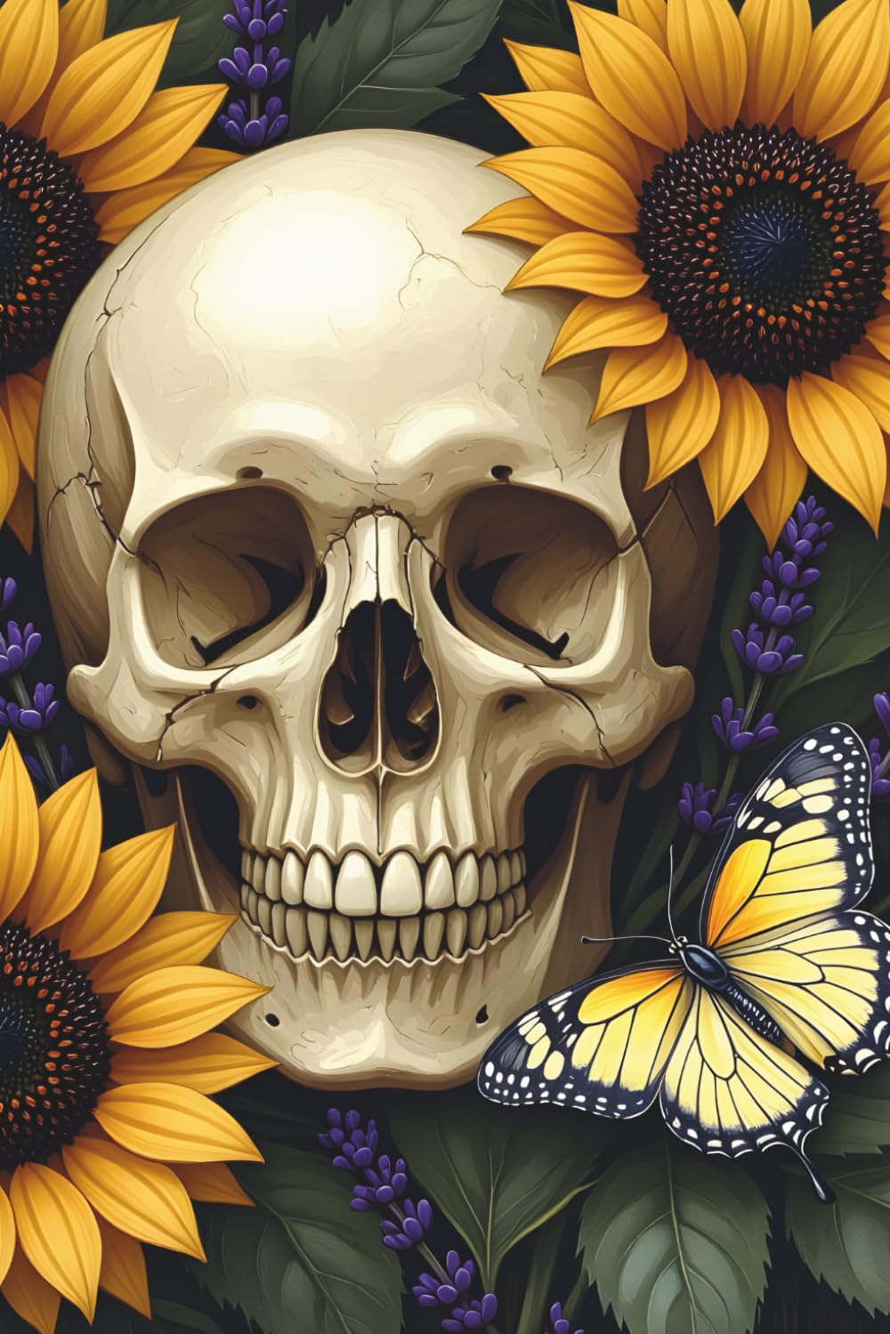 ler totalmente Sunflower & Skull Lined Notebook ~ Bold Floral Journal for Writers, Artists & Deep Thinkers Ruled Pages with Butterfly & Botanical Cover