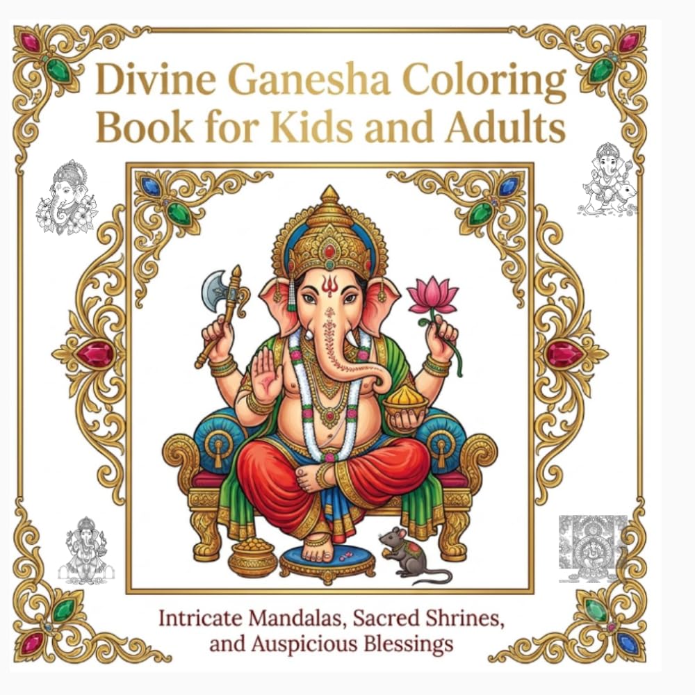 ler totalmente Divine Ganesha Coloring Book for Kids and Adults: Intricate Mandalas, Sacred Shrines, and Auspicious Blessings