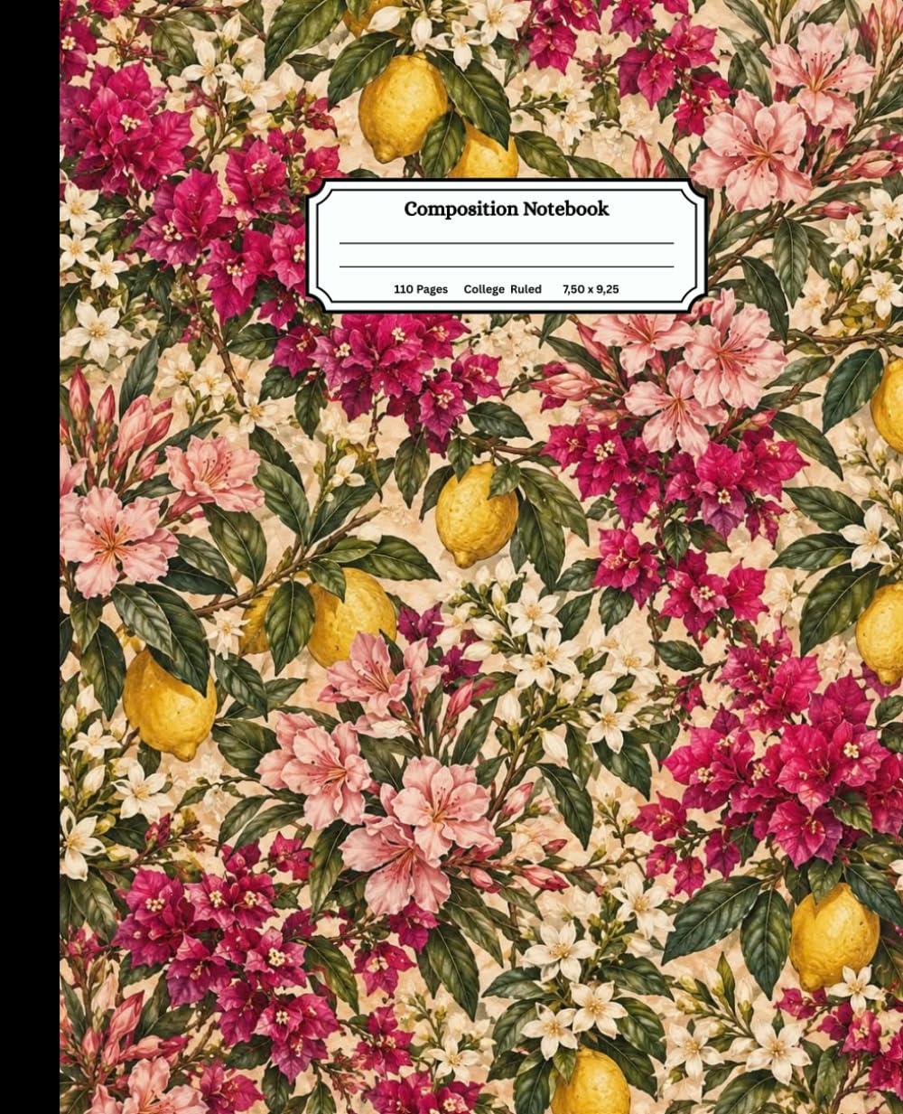 ler totalmente Composition Notebook College Ruled: Bougainvillea & Jasmine Botanical Art Vintage Lemons Magenta Pink Floral Lined Journal 7.5 x 9.25 110 Pages Mediterranean Cottagecore Book for School & Journaling