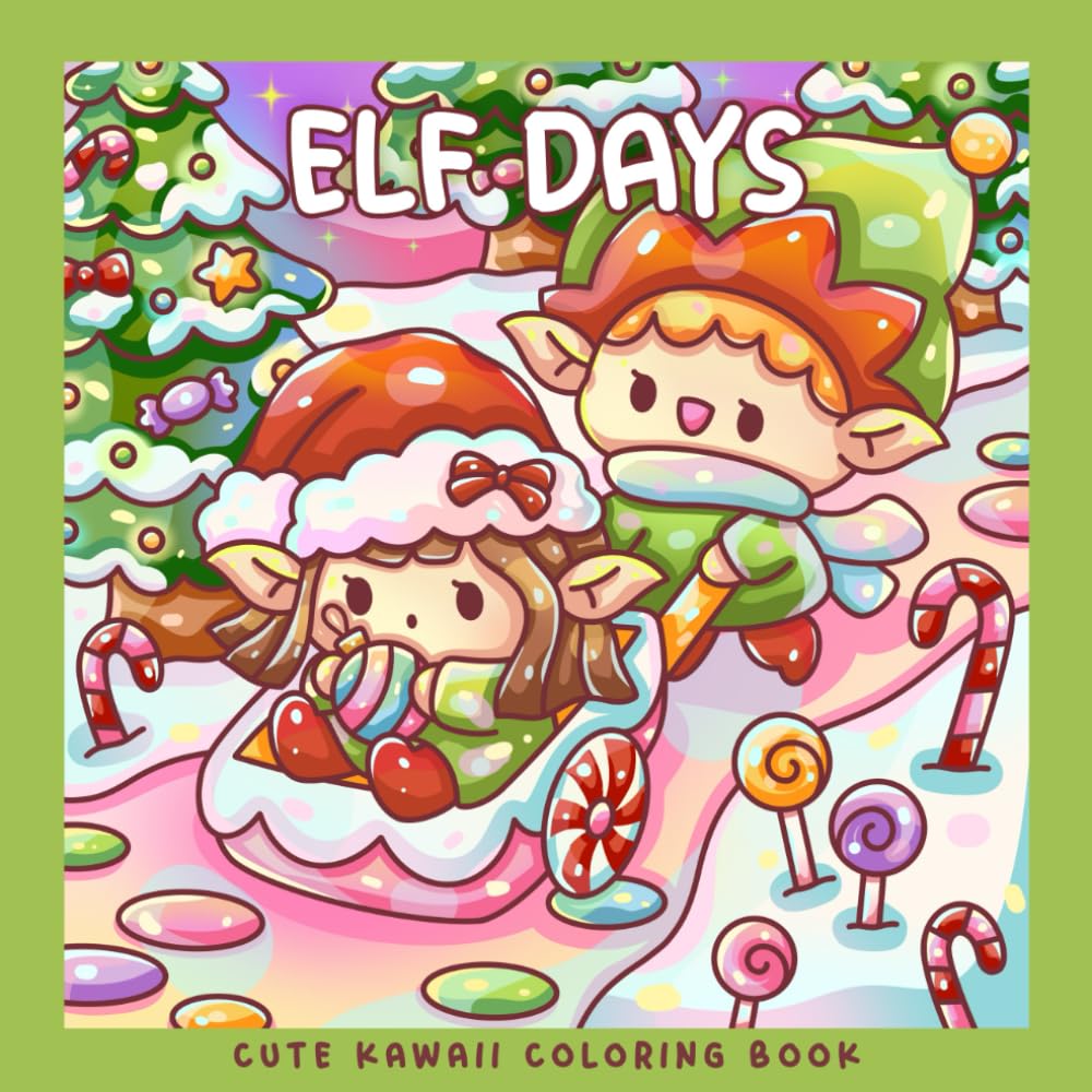 ler totalmente Elf Days: A Kawaii Christmas Coloring Book for Kids, Teens & Adults: Cute Winter Coloring Pages with Festive Snowy Scenes, Gifts, and Holiday Cheer (Sweet & Kitsch)
