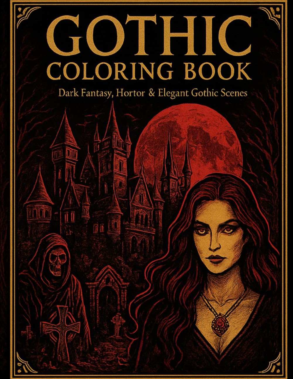 ler totalmente GOTHIC COLORING BOOK Dark Fantasy, Horror & Elegant Gothic Scenes: gothic coloring book for adults