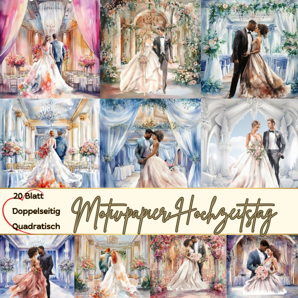 ler totalmente Motivpapier Hochzeitstag: Scrapbooking Papier Paare | Quadratisch, 20 doppelseitige Seiten | Für Fotoalbum Dekoration, Ephemera, Einladungen, DIY... Bastelpapier | Romantik (German Edition)