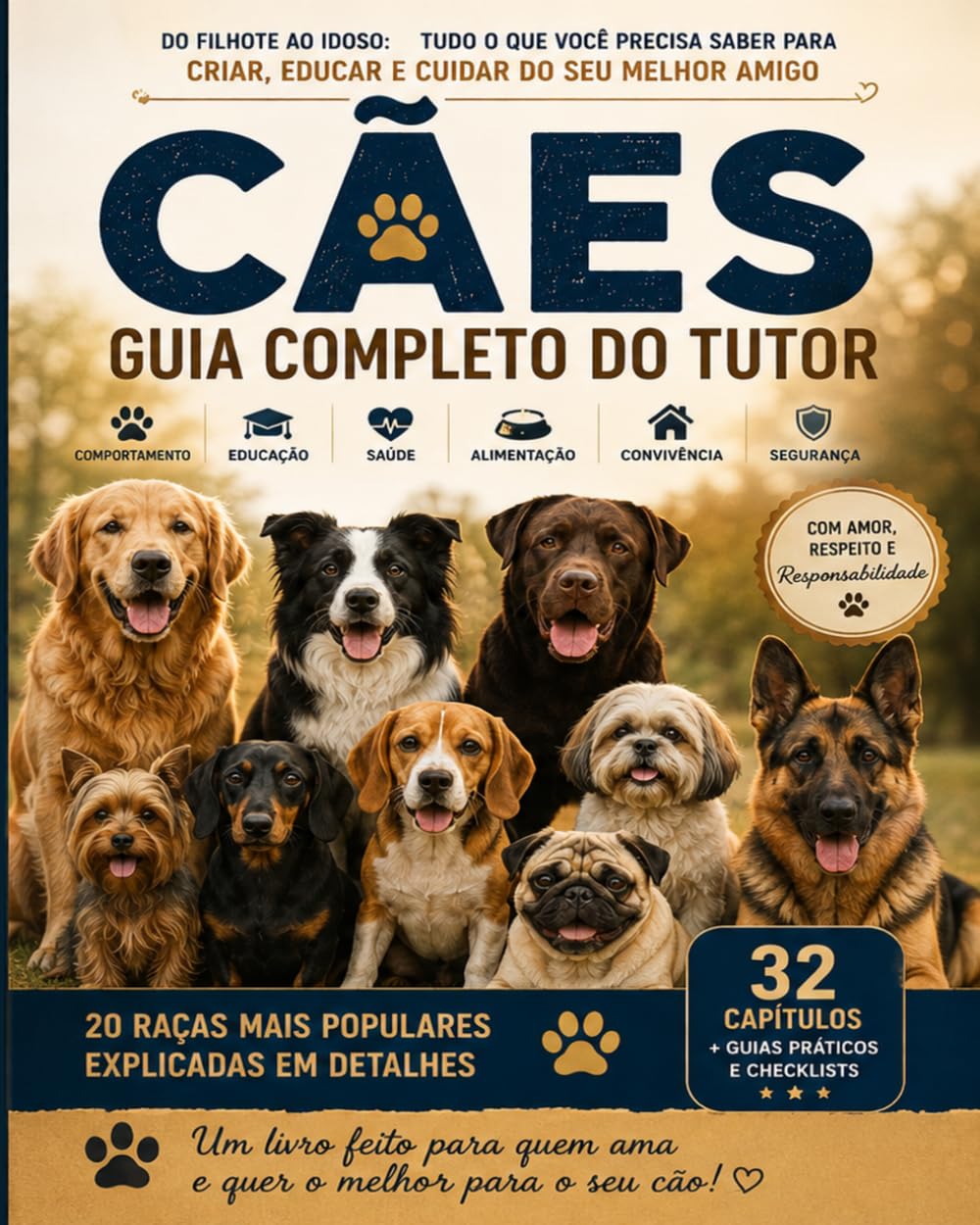 ler totalmente Cães: Guia Completo do Tutor: Do filhote ao cão idoso: comportamento, educação, alimentação, saúde, higiene, segurança e cuidados com 20 raças populares (Portuguese Edition)