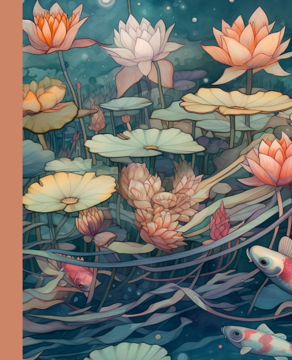 ler totalmente Koi Fish Pond Water Lilies Lily Pads Composition Style Notebook Journal for Writing Stories Mediation School Work All Ages College Ruled 110 Pages