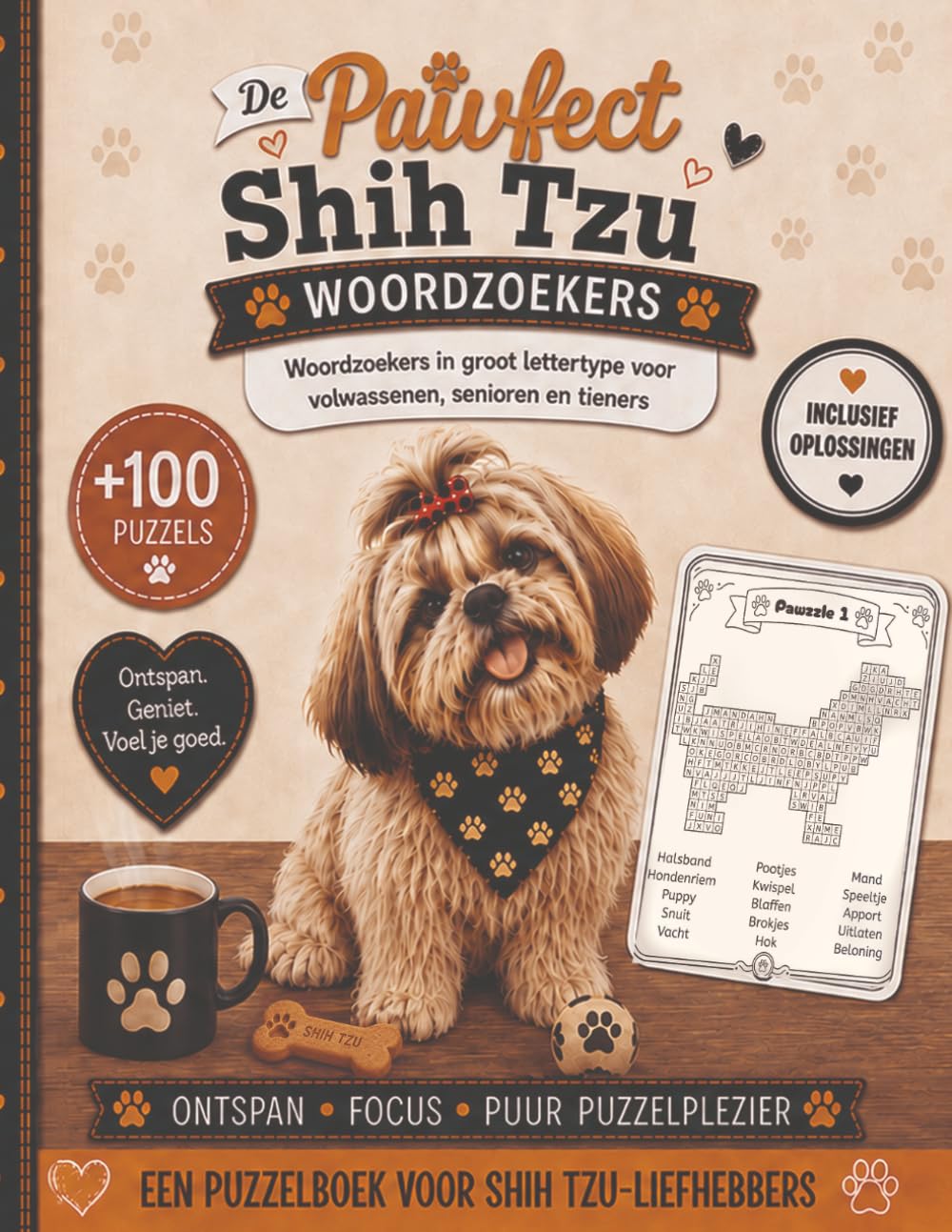De Pawfect Shih Tzu Woordzoekers: 100+ Grootletter-Woordzoekers voor Volwassenen, Senioren & Tieners Ontspannend Puzzelboek voor Shih Tzu- en Hondenliefhebbers met Oplossingen