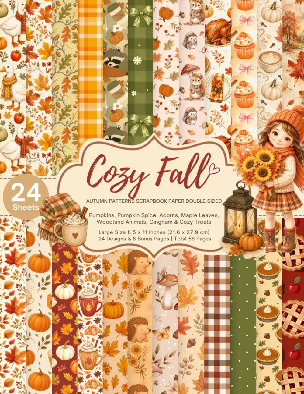 Cozy Fall Scrapbook Paper: 24 Double-Sided Autumn Patterns | Pumpkins, Pumpkin Spice, Acorns, Maple Leaves, Woodland Animals, Gingham & Cozy Treats |... Craft Paper for Journals, Cards & DIY Crafts baixar o livro de graça