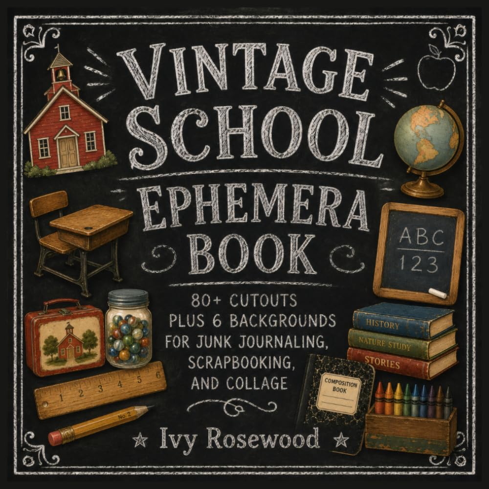 ler totalmente Vintage School Ephemera Book: 80+ Cutouts Plus 6 Backgrounds for Junk Journaling, Scrapbooking and Collage