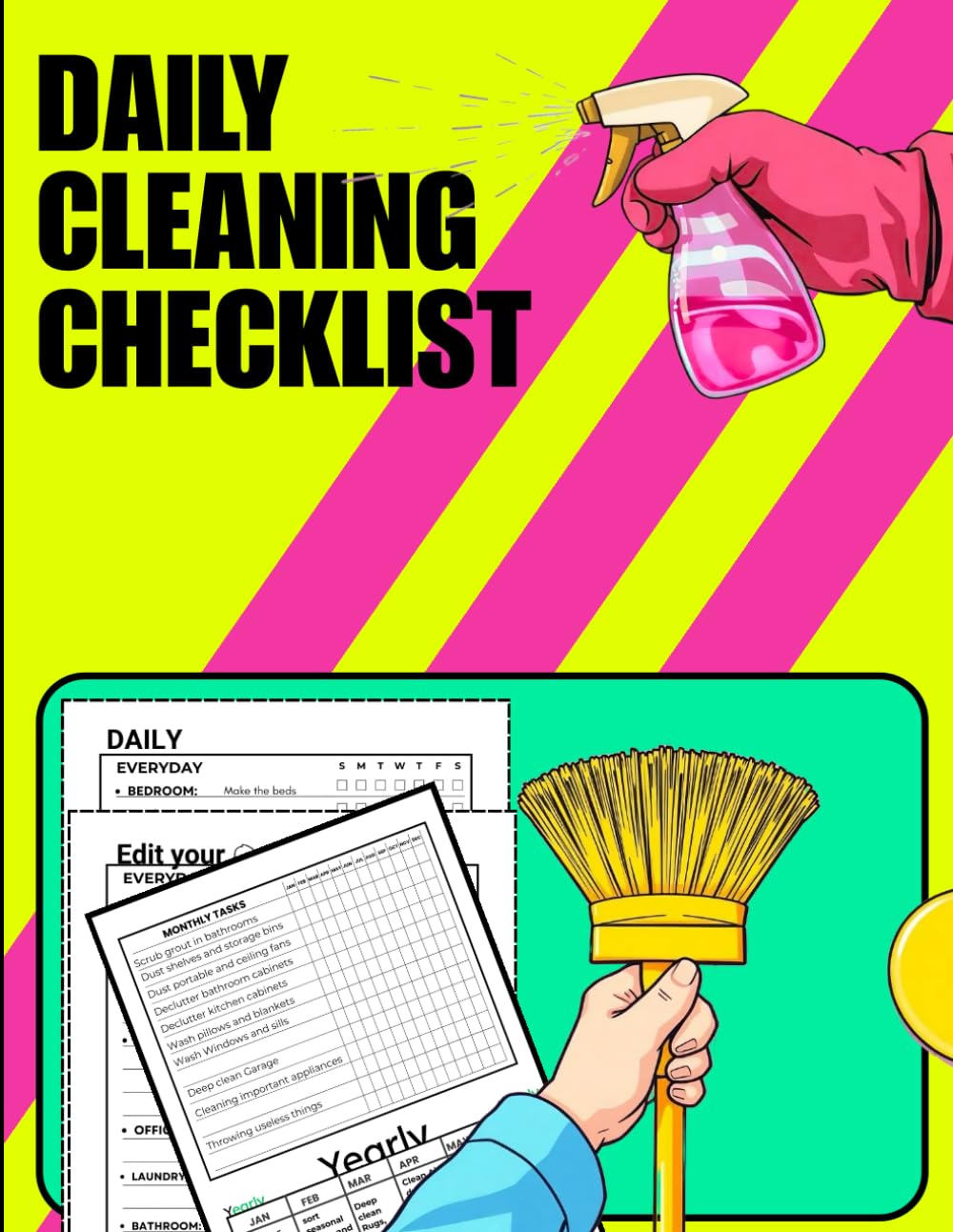 ler totalmente Daily Cleaning Checklist: Planner for Organizing Schedule and Declutter Your Home With Daily Weekly and Monthly Cleaning Task, Chore List for Household Organizer and Housekeeping
